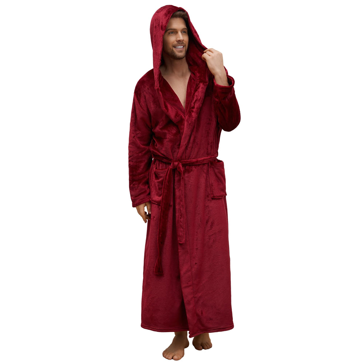 U2SKIIN Mens Fleece Robe Hooded Bathrobe Plush Robe for Men