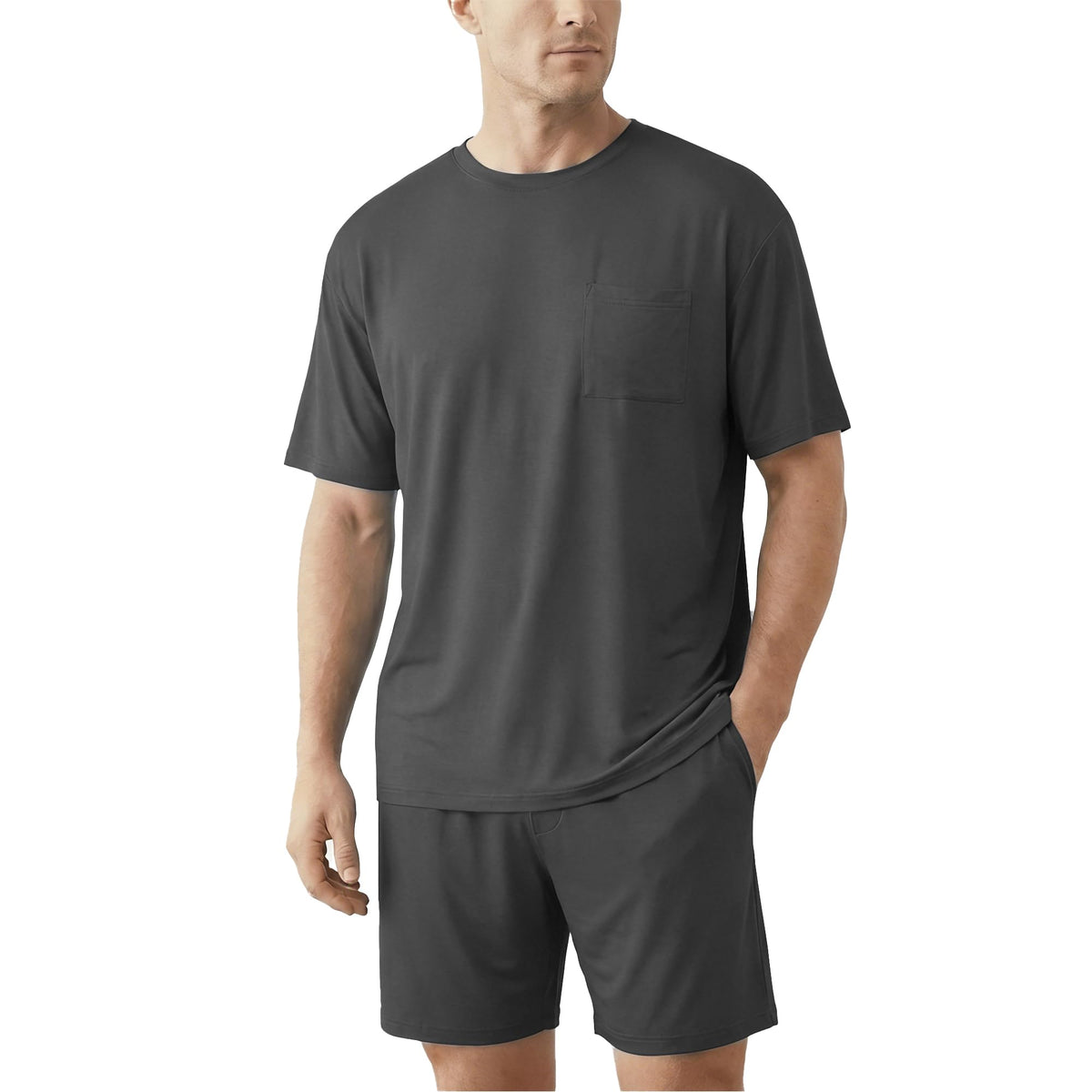 Mens Pajamas Set Cooling Viscose Made from Bamboo: Short Sleeve Shirt and Shorts, Soft Sleepwear Loungewear Summer