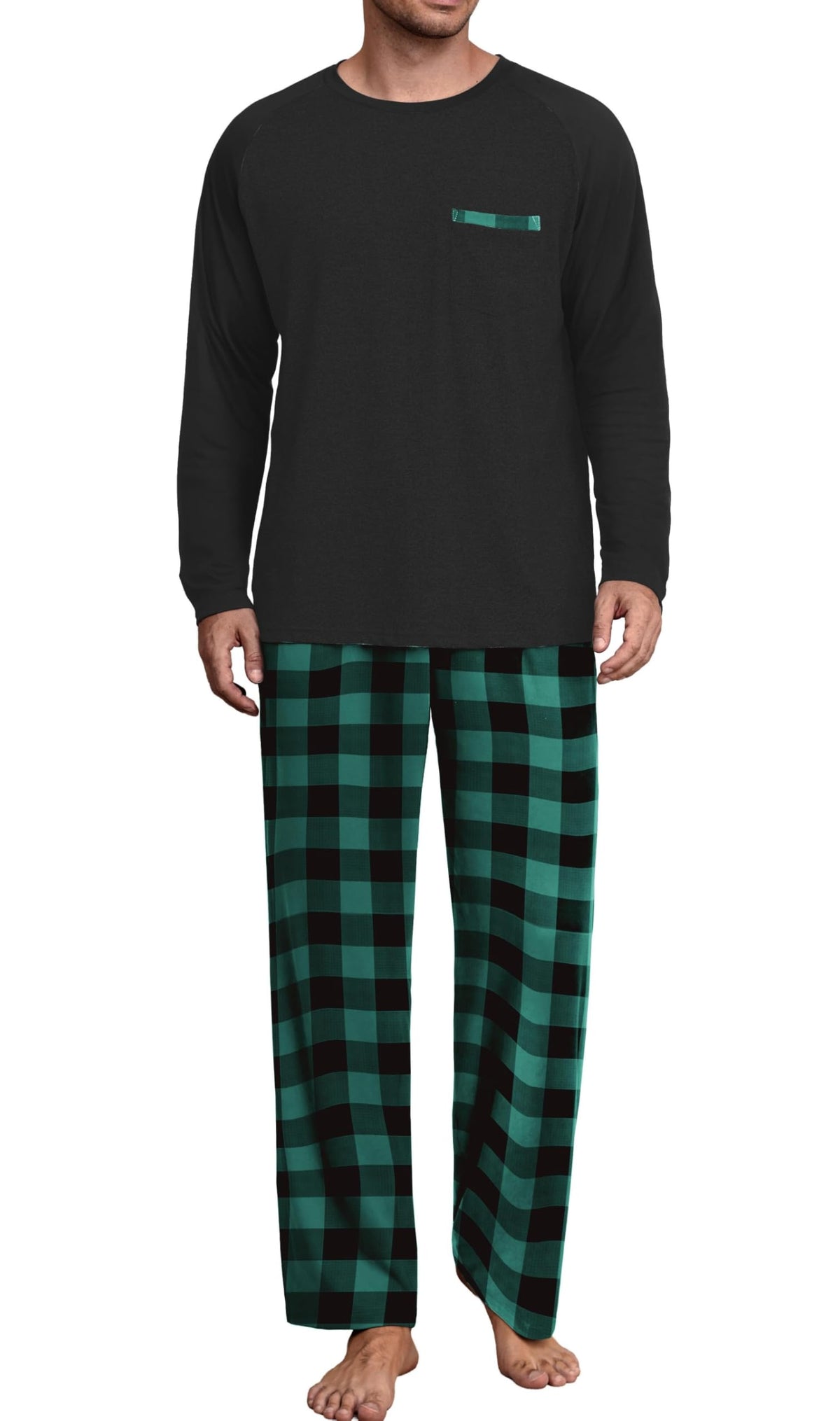Mens Pajamas Set,Long Sleeve T Shirt Pjs Soft 2 Piece Loungewear With Pants