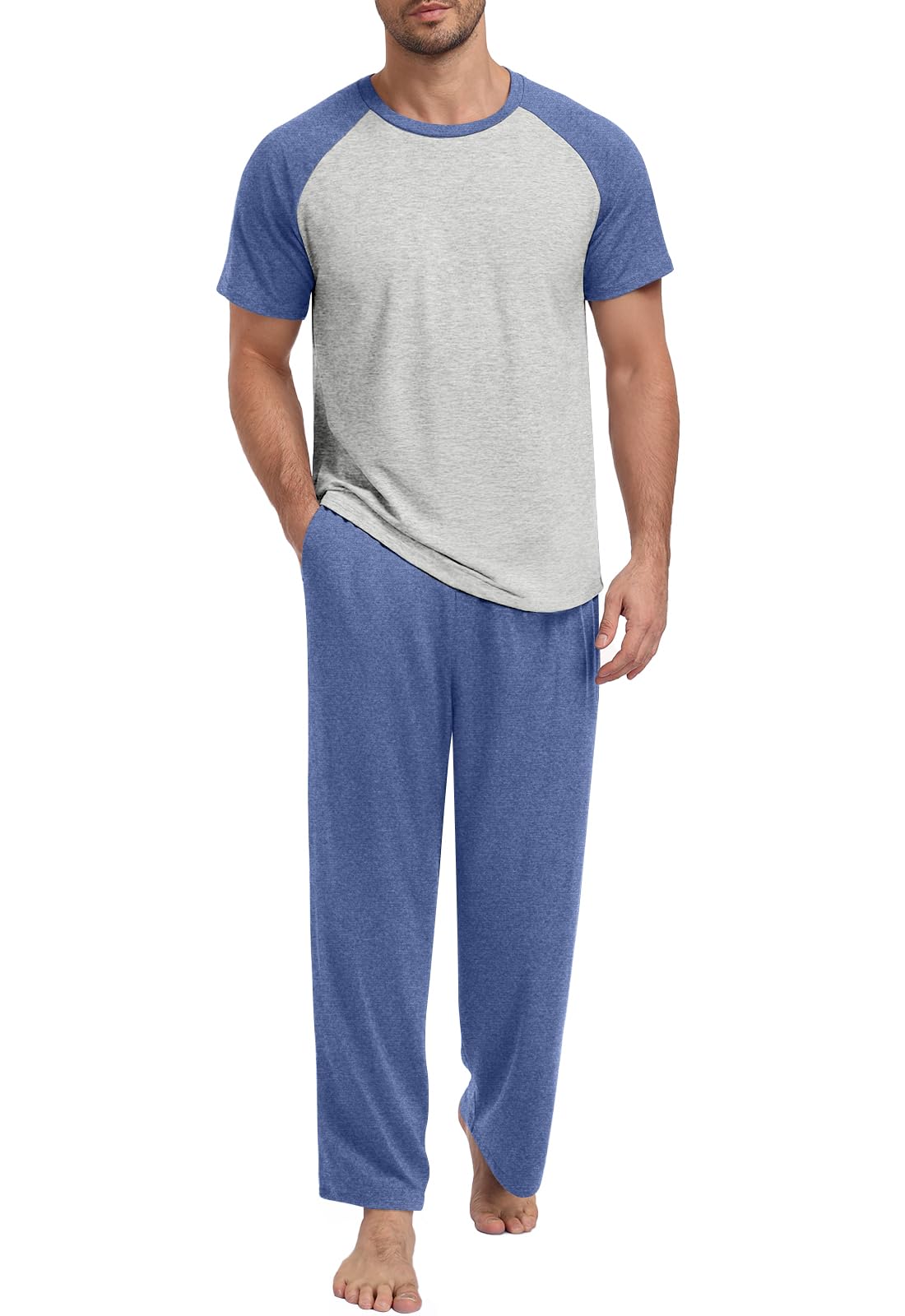 Yincro Mens Pajamas Set Lightweight Loungewear Short Sleeve Sleepwear S-3XL
