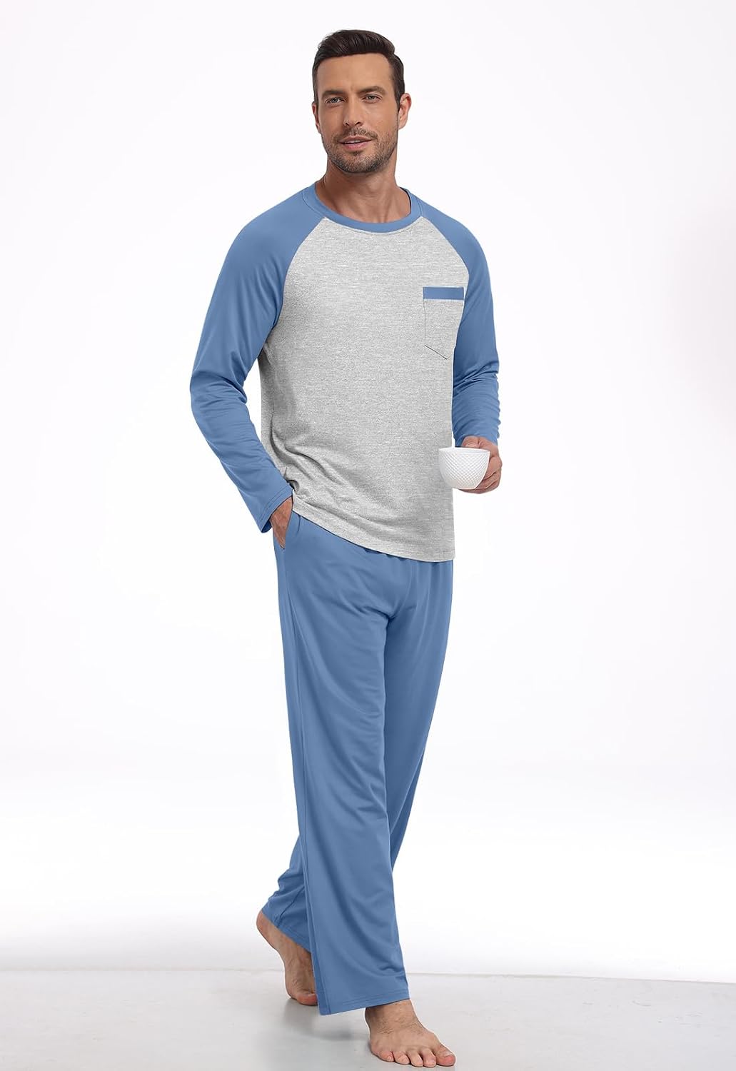 MLXSJ Mens Pajama Set Pjs Sleepwear Soft Comfy Sleep Set With Pocket S-3XL