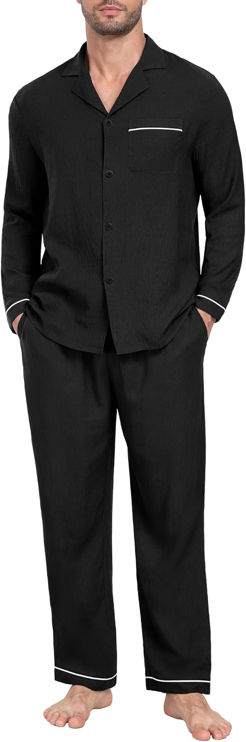 PrinStory Men's Pajamas Set Long Sleeve Button Down Sleepwear Pjs S-2XL