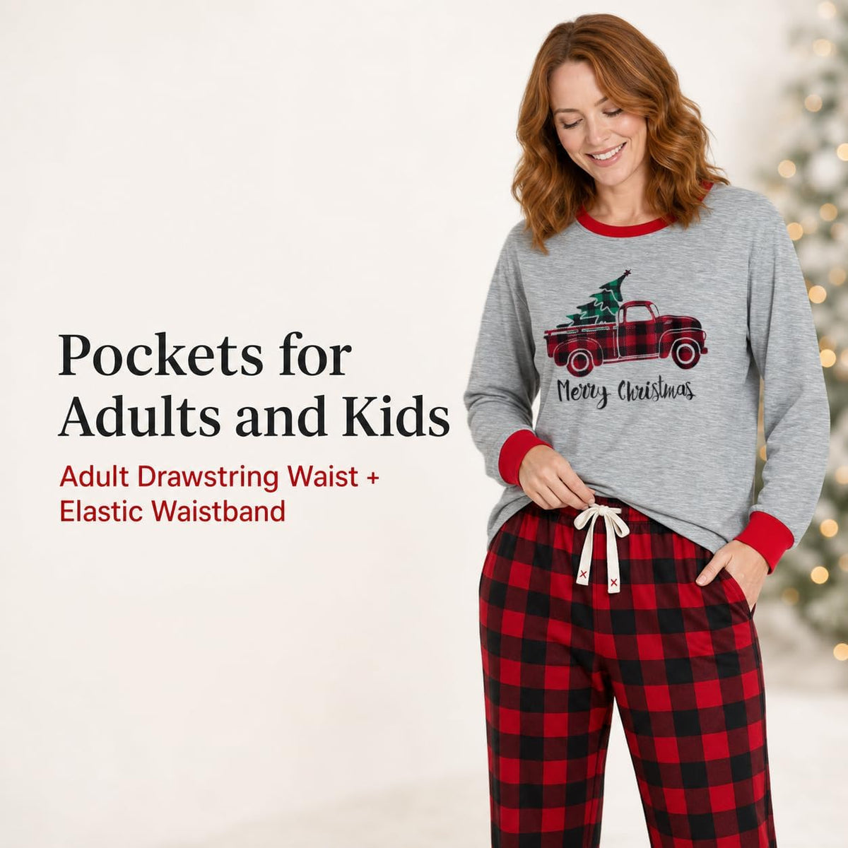 IFFEI Family Christmas Pajamas Matching Sets with Festive Tops and Pockets