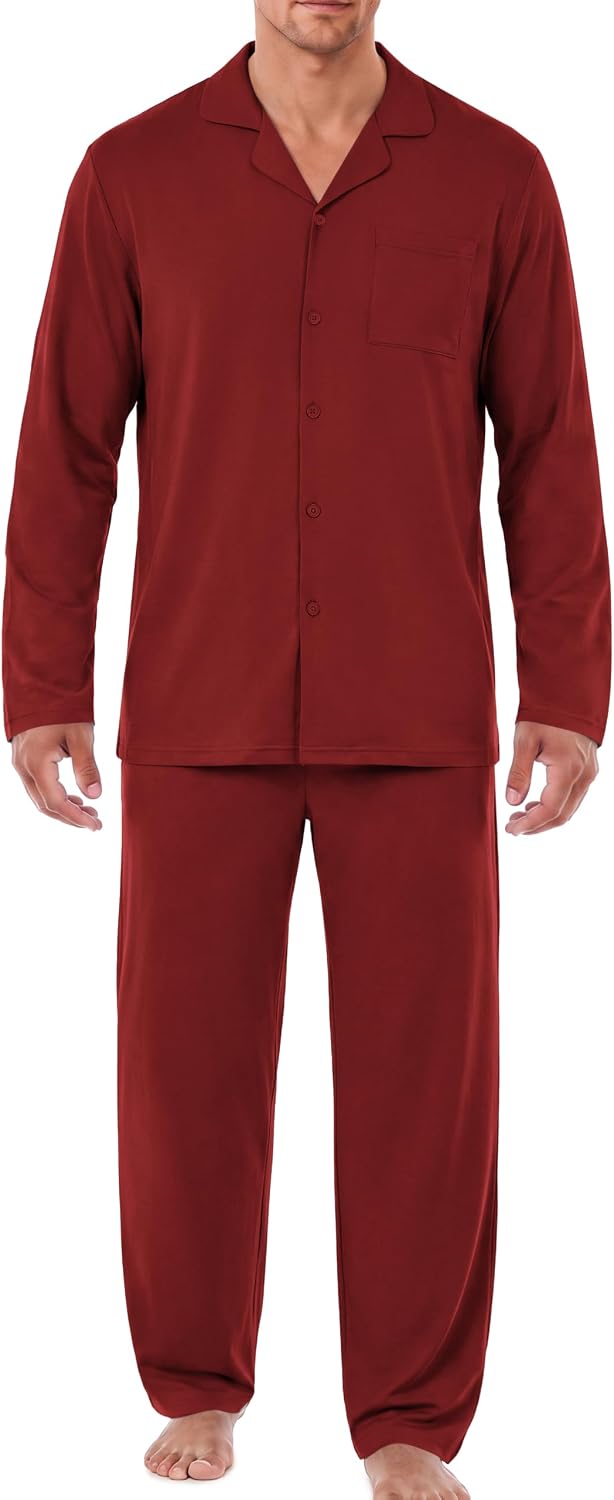 Ekouaer Mens Pajamas Set Long Sleeve Button Down Pjs Long Pants with Pocket