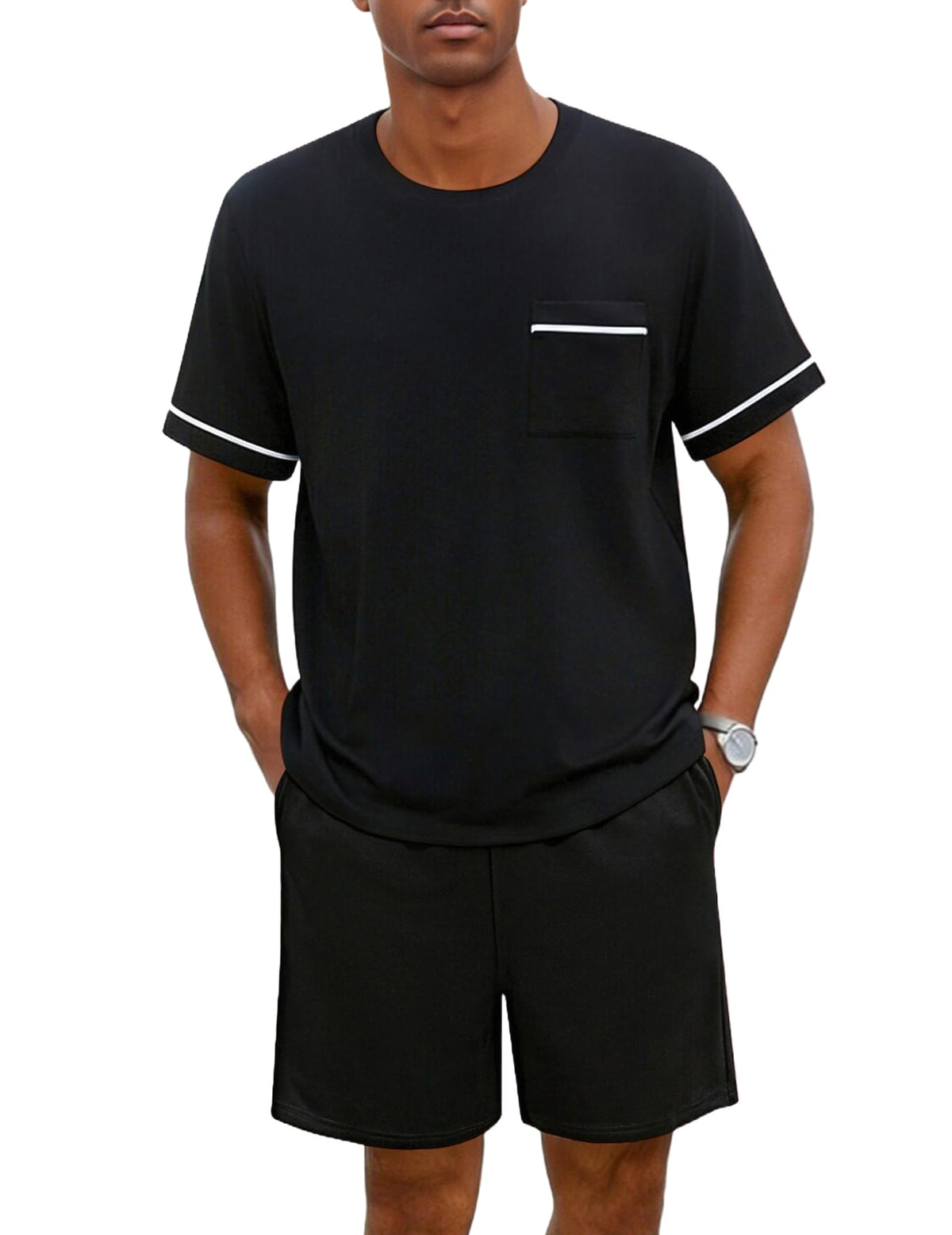 Ekouaer Men pajama set 2 Piece Short Sleeve Shirt and Shorts Lounge Sets