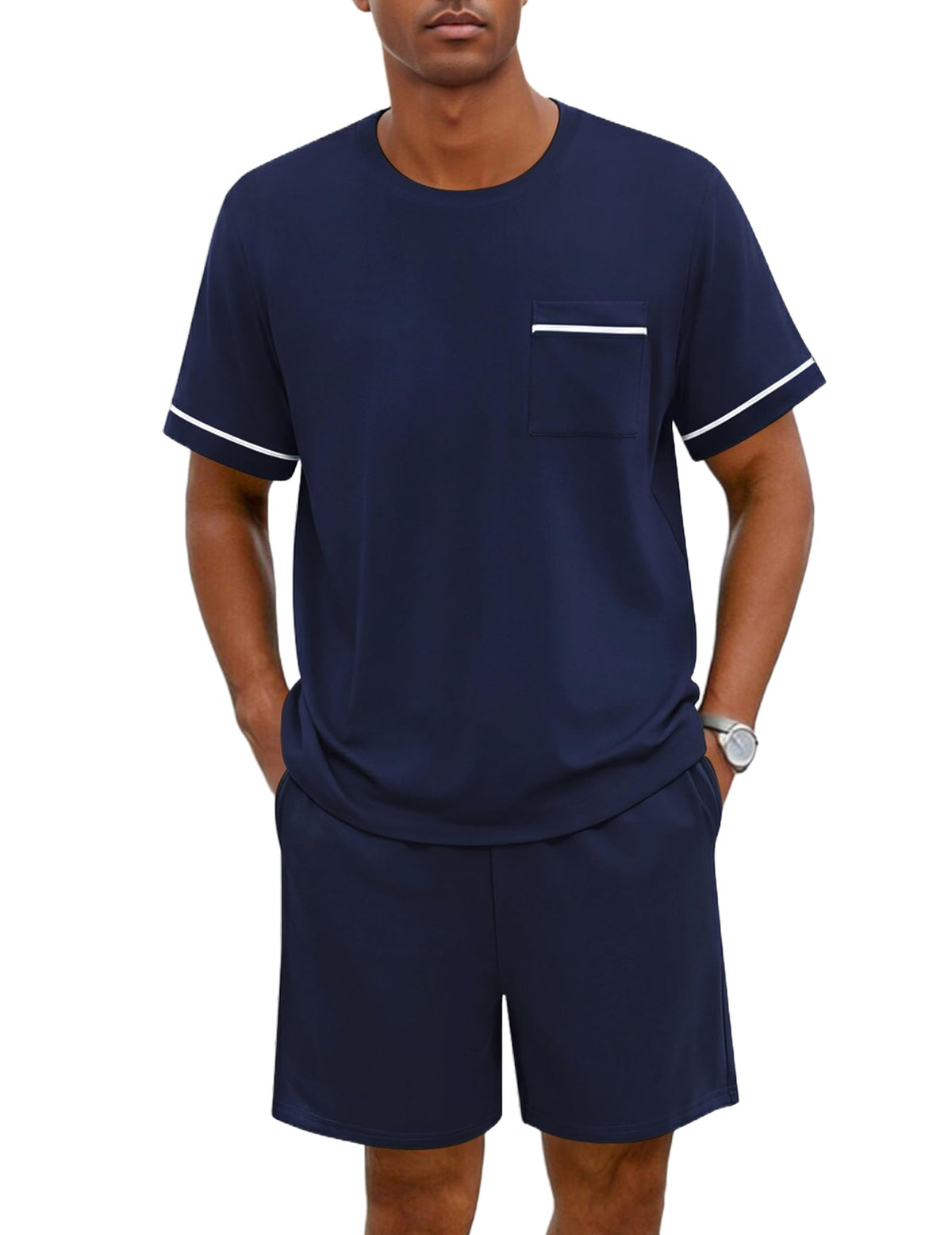 Ekouaer Men pajama set 2 Piece Short Sleeve Shirt and Shorts Lounge Sets