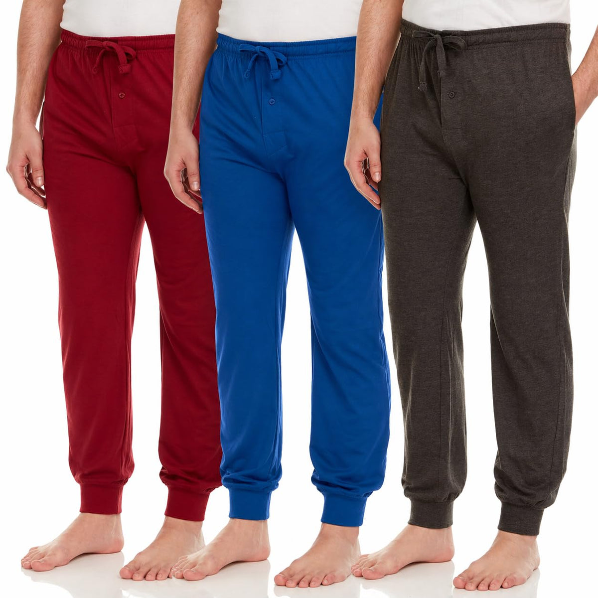 DARESAY Mens Pajama Pants 3 Pack – Soft Knit Lounge Sleepwear with Pockets, Elastic Waist & Drawstring, Up to 3XL