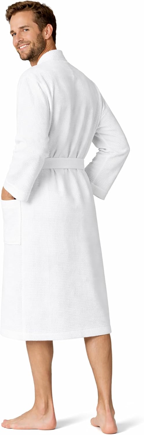 Turkish Linen Men’s Waffle Bathrobe Lightweight Kimono Spa Robe – Quick Dry Bath & Shower Robe for Men with Pockets
