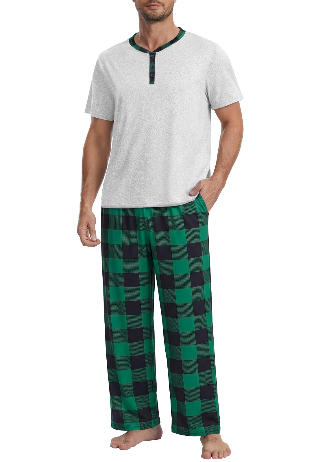 Mens Pajamas Set Henley Neckline Lightweight Sleepwear Pjs S-3XL