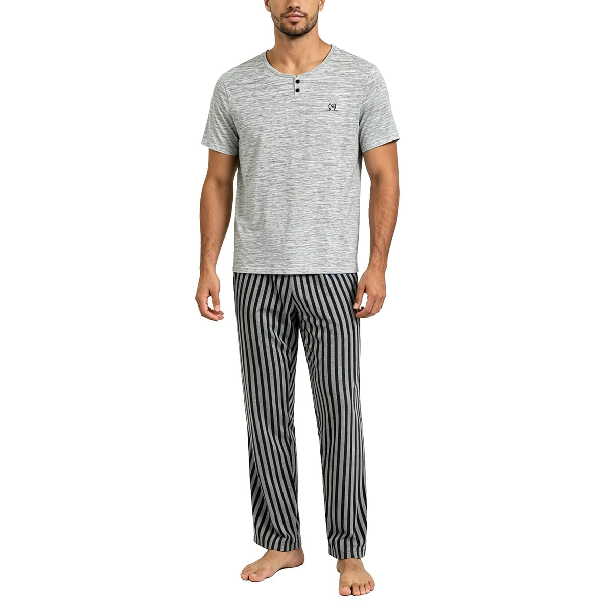 Men's Pajama Lounge Set - Soft 2 Piece Sleepwear with Pockets