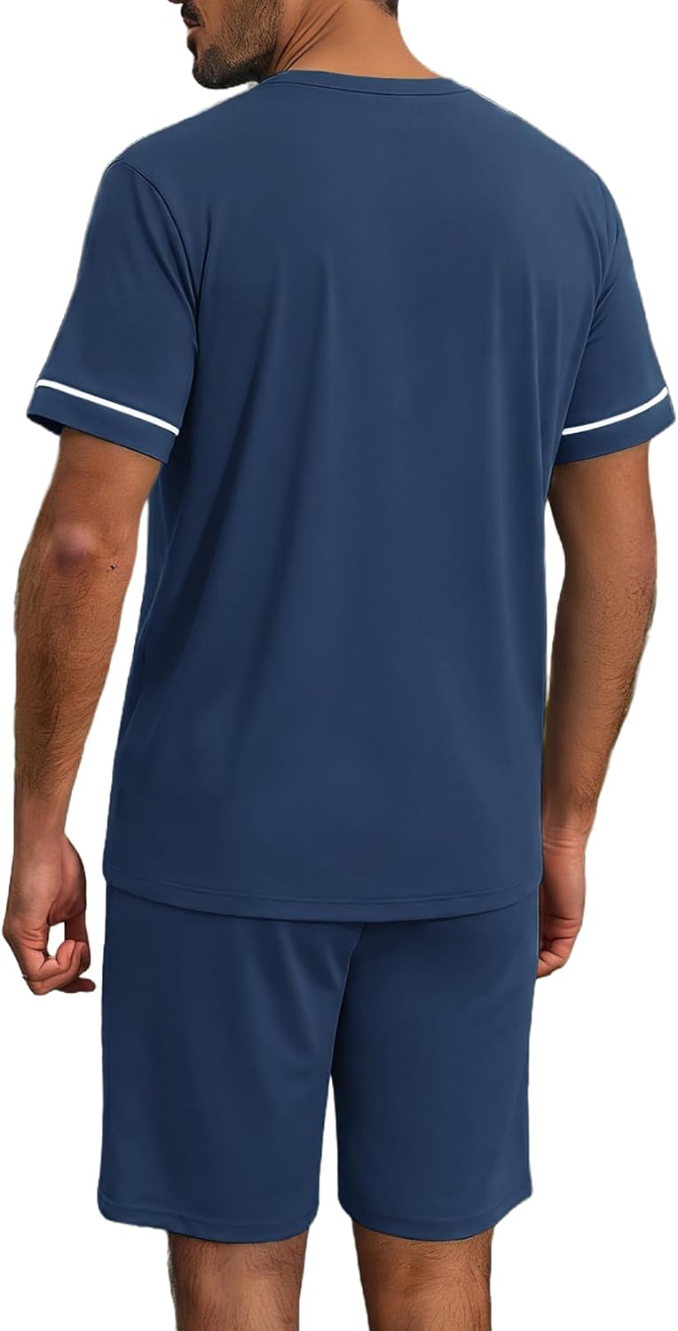 Ekouaer Men pajama set 2 Piece Short Sleeve Shirt and Shorts Lounge Sets