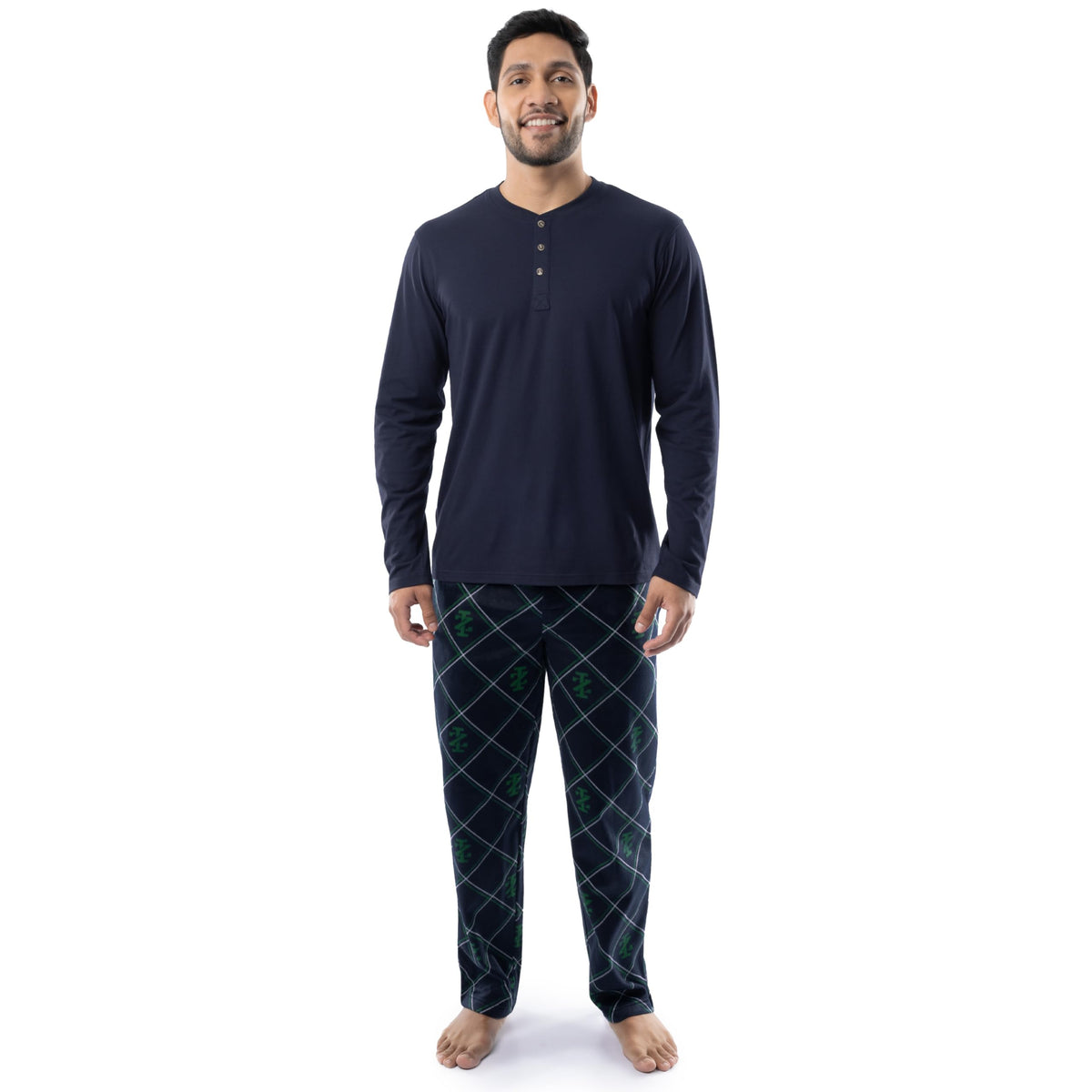 IZOD Men's Long Sleeve Jersey Top and Fleece Pants Sleep Pajama Set