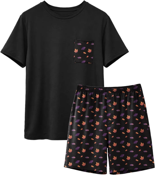 Feiersi Mens Pajama Set Sleepwear Pjs Lightweight Quick Dry Soft Short Sleeve Sleep Set With Pockets