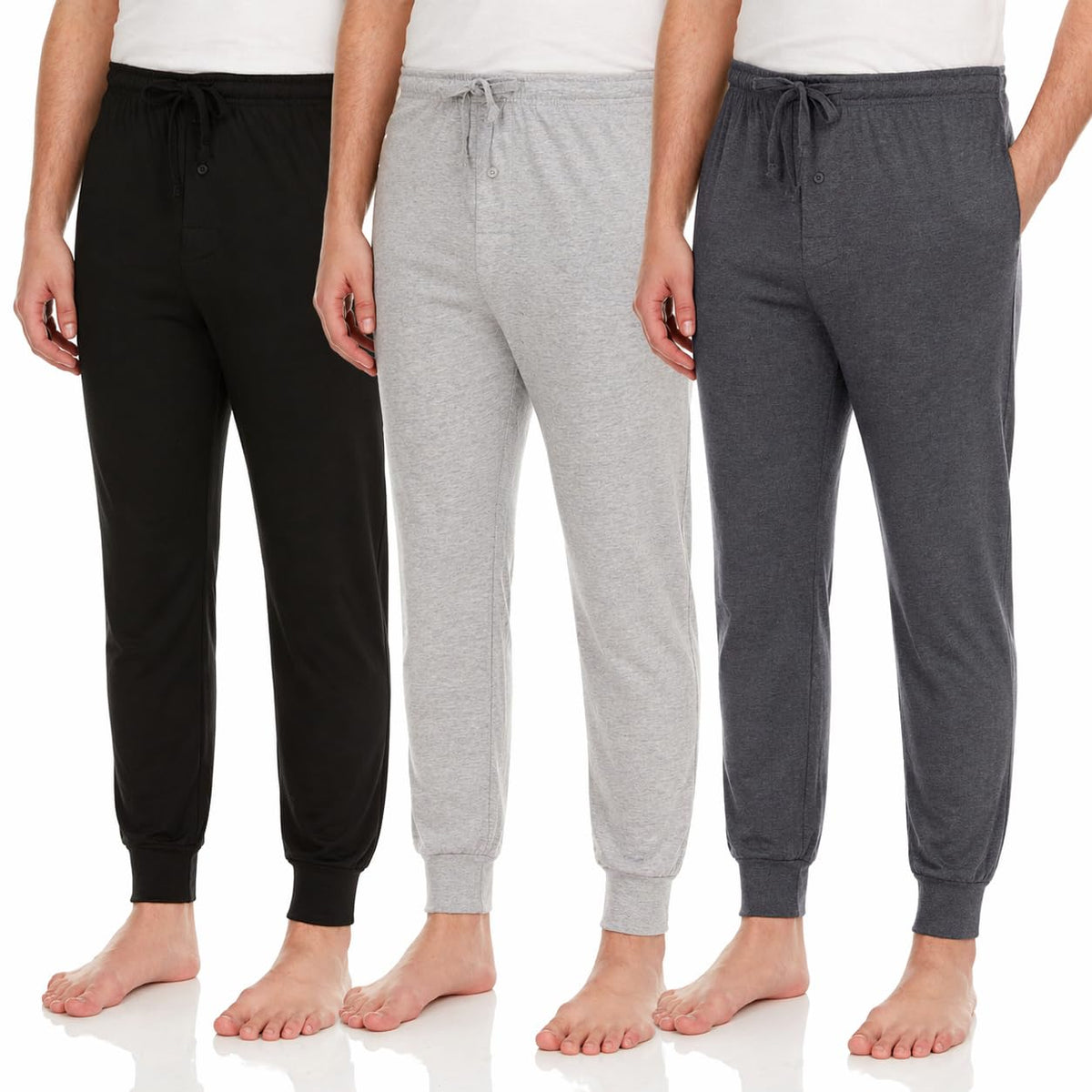 DARESAY Mens Pajama Pants 3 Pack – Soft Knit Lounge Sleepwear with Pockets, Elastic Waist & Drawstring, Up to 3XL