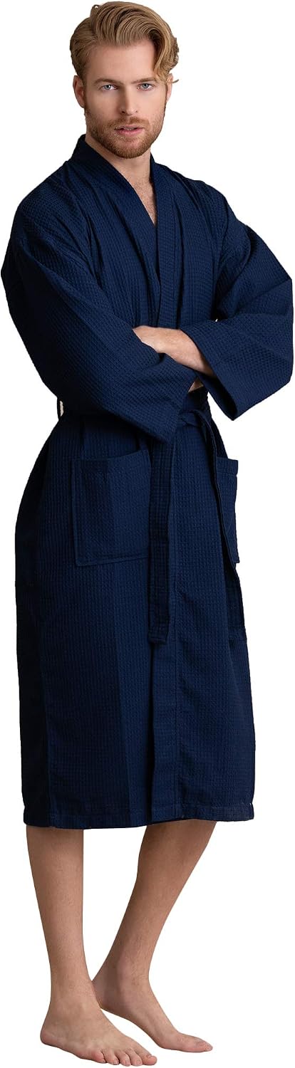 Soft Touch Linen Men's Cotton Waffle Bathrobe, Luxurious & Lightweight, Comfortable & Absorbent, Softness