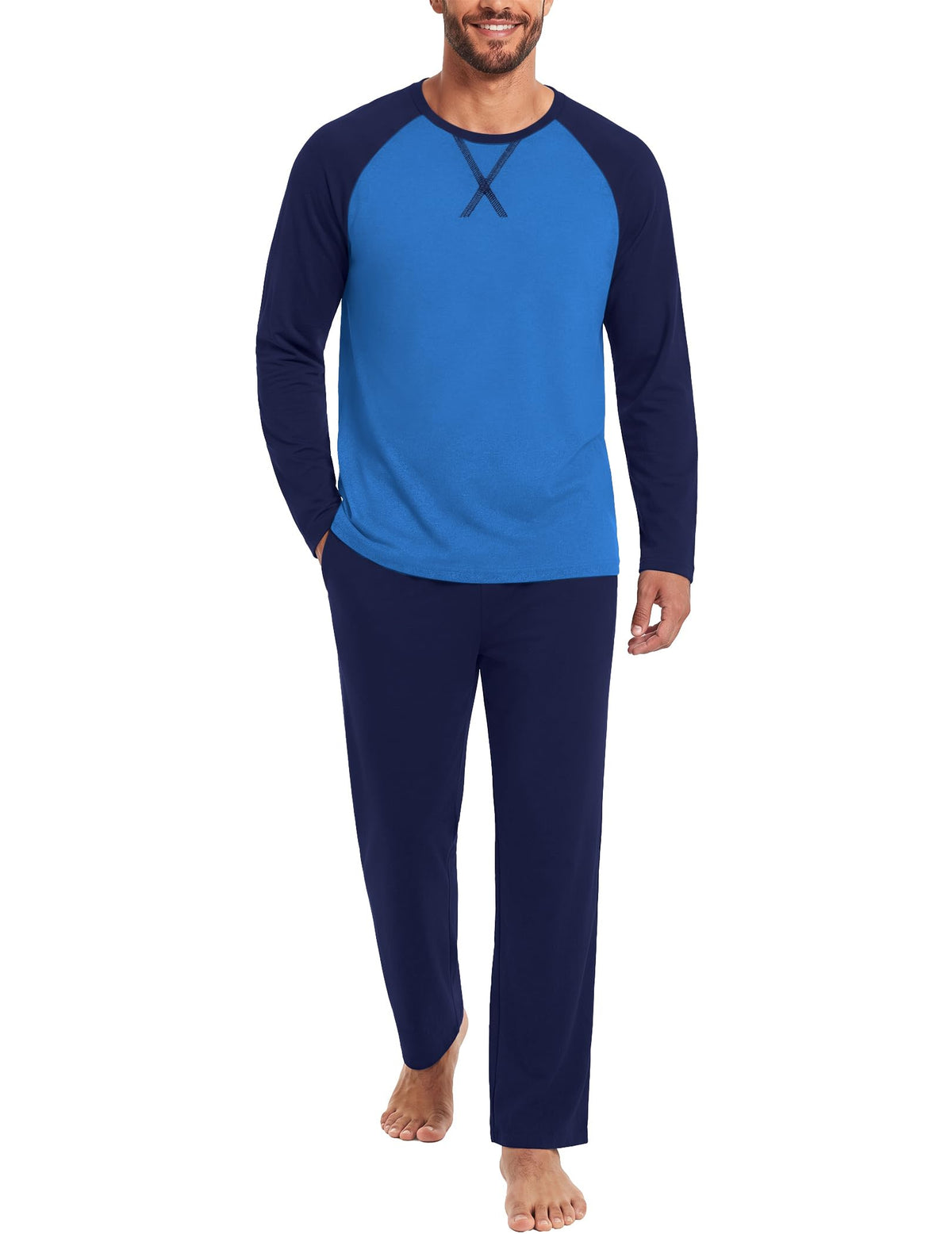Ekouaer Mens Pajama Set Long Sleeve PJs Lightweight Sleepwear with Pockets