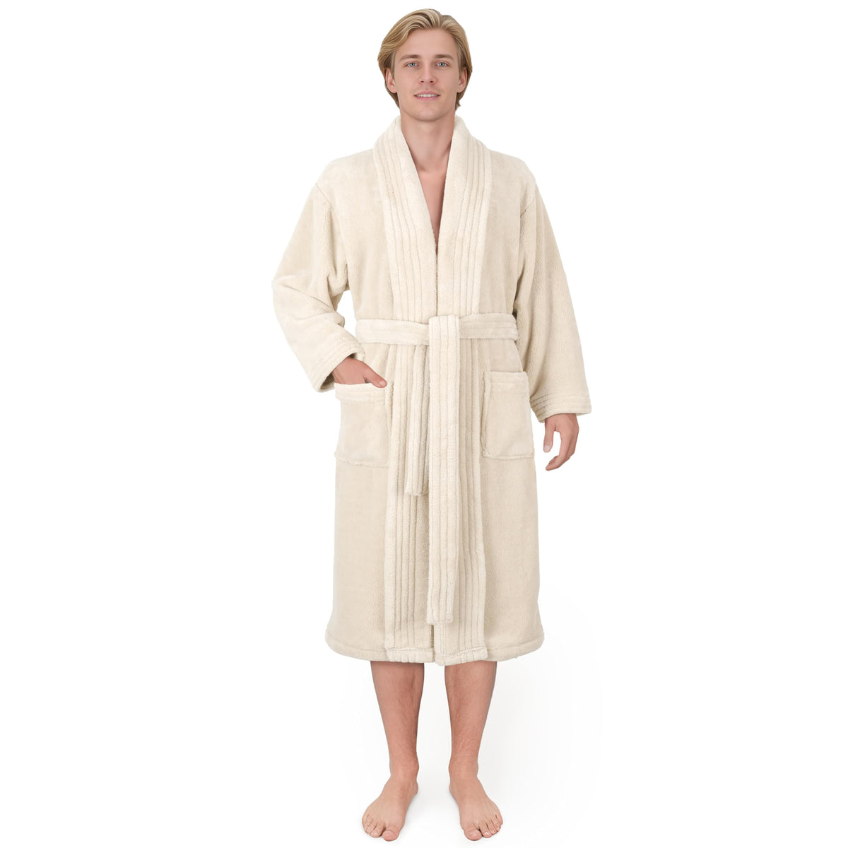 American Soft Linen Luxury Men’s Fleece Bathrobe Soft Warm Lightweight Plush Robe for Men Cozy Absorbent Spa Hotel Quality