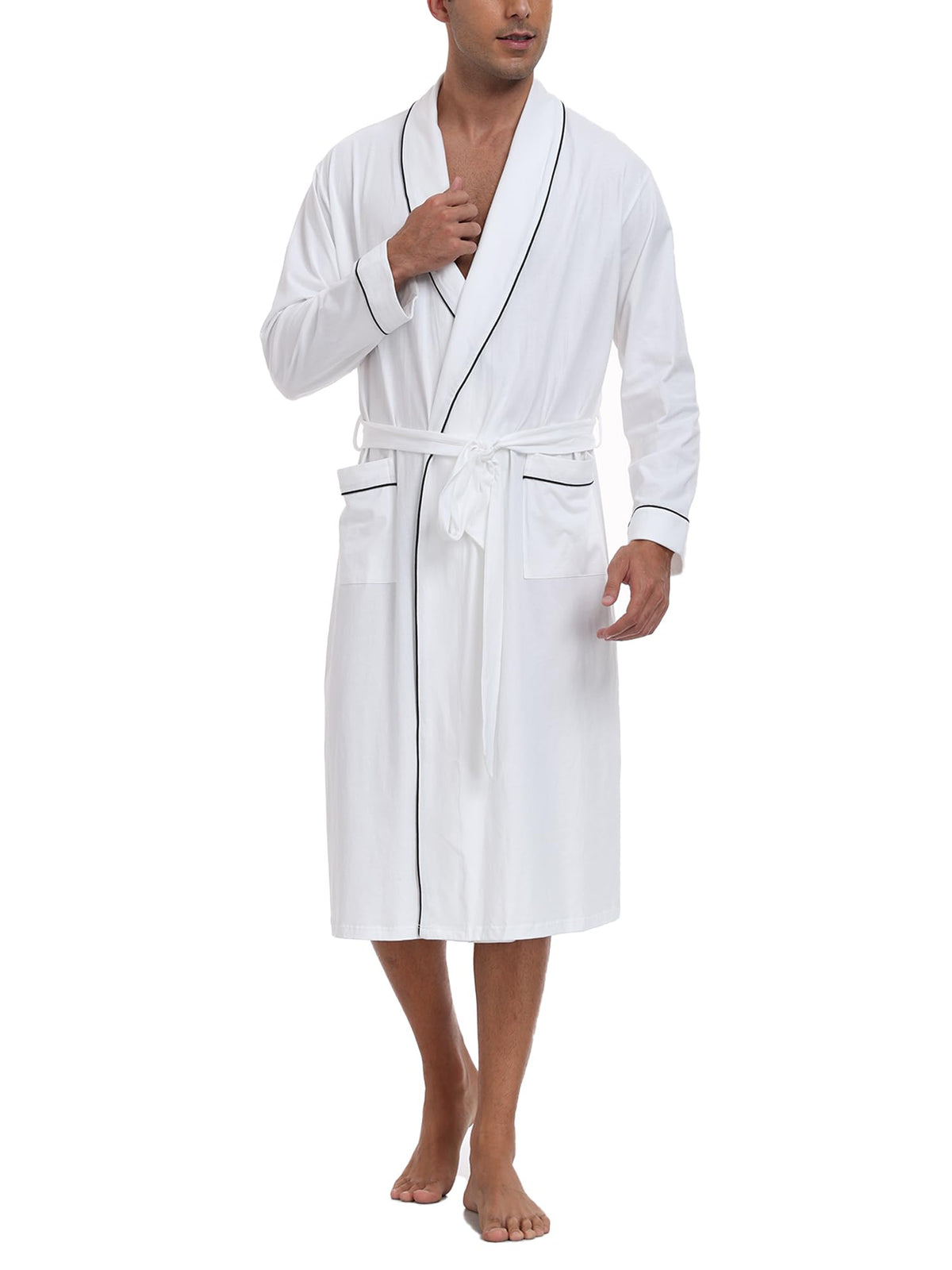 EA'S SECRET Men's 100% Cotton Robes Lightweight Long Sleeve Kimono Bathrobe Soft Over the Knee Sleepwear