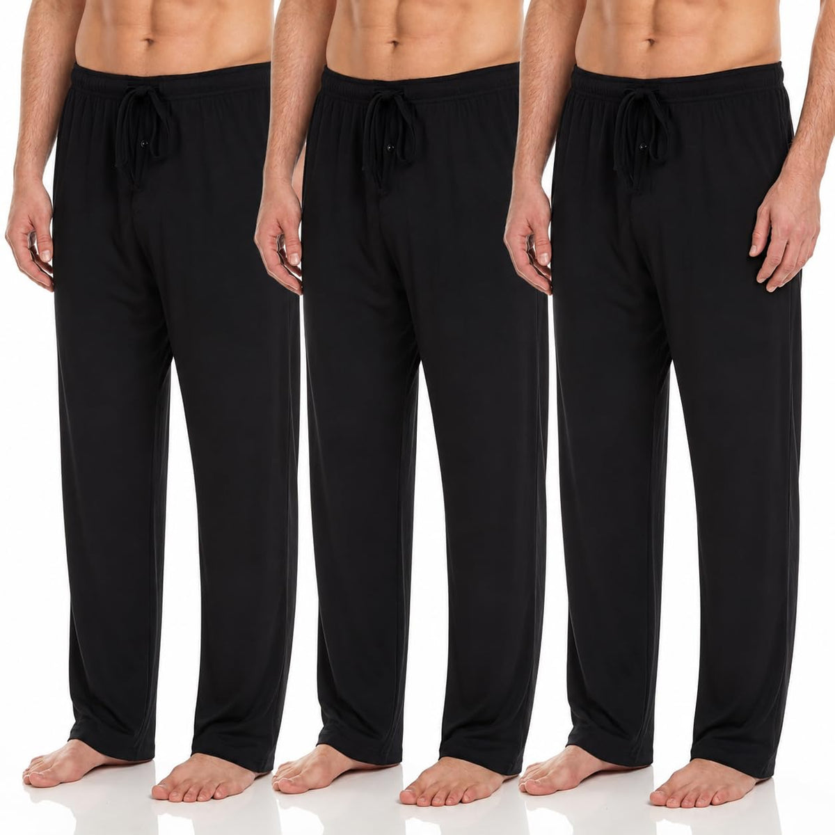 DARESAY Mens Pajama Pants 3 Pack – Soft Knit Lounge Sleepwear with Pockets, Elastic Waist & Drawstring, Up to 3XL