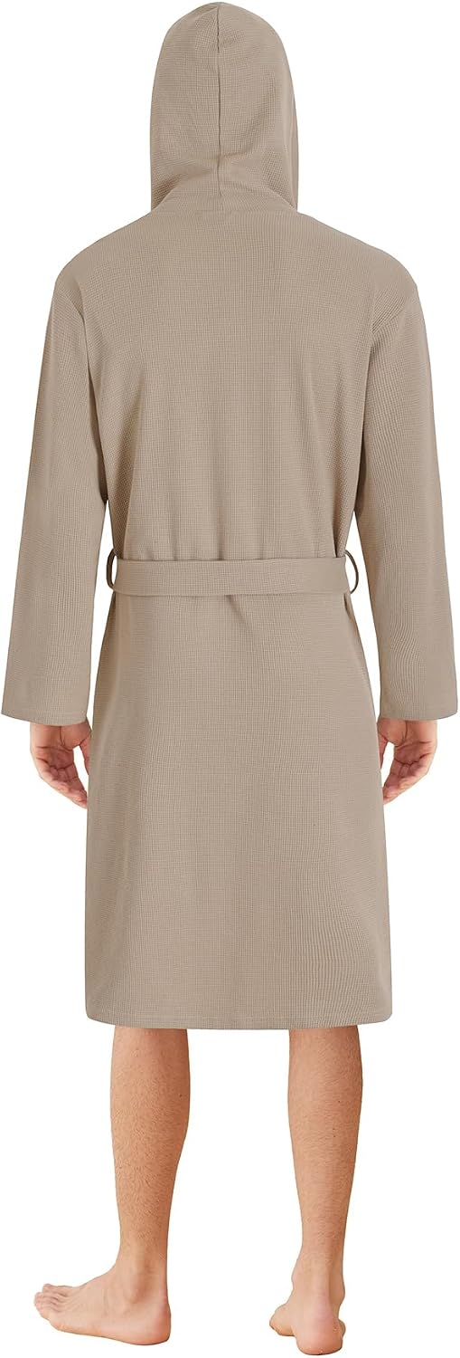 Latuza Men's Waffle Knit Hooded Robe Lightweight Bathrobe