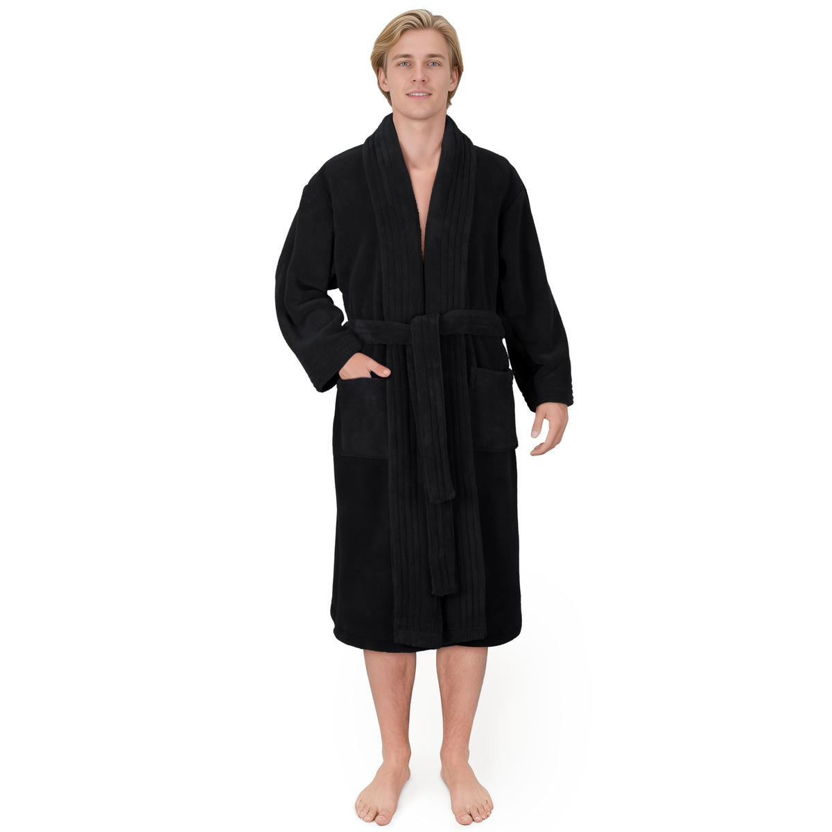 American Soft Linen Luxury Men’s Fleece Bathrobe Soft Warm Lightweight Plush Robe for Men Cozy Absorbent Spa Hotel Quality