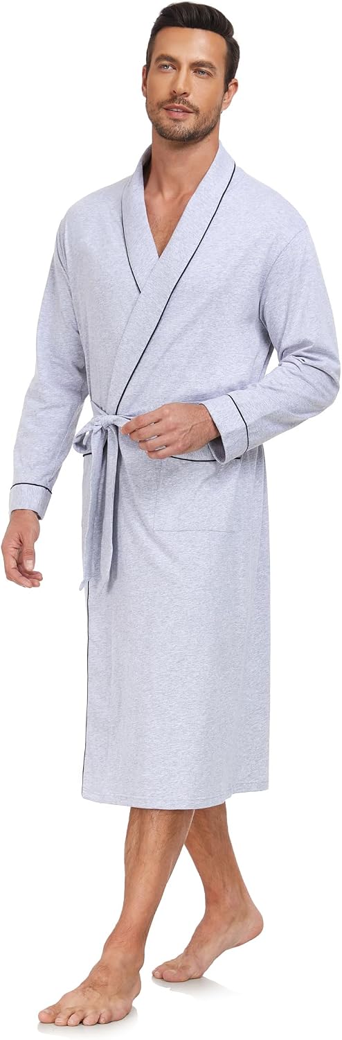 EA'S SECRET Men's 100% Cotton Robes Lightweight Long Sleeve Kimono Bathrobe Soft Over the Knee Sleepwear