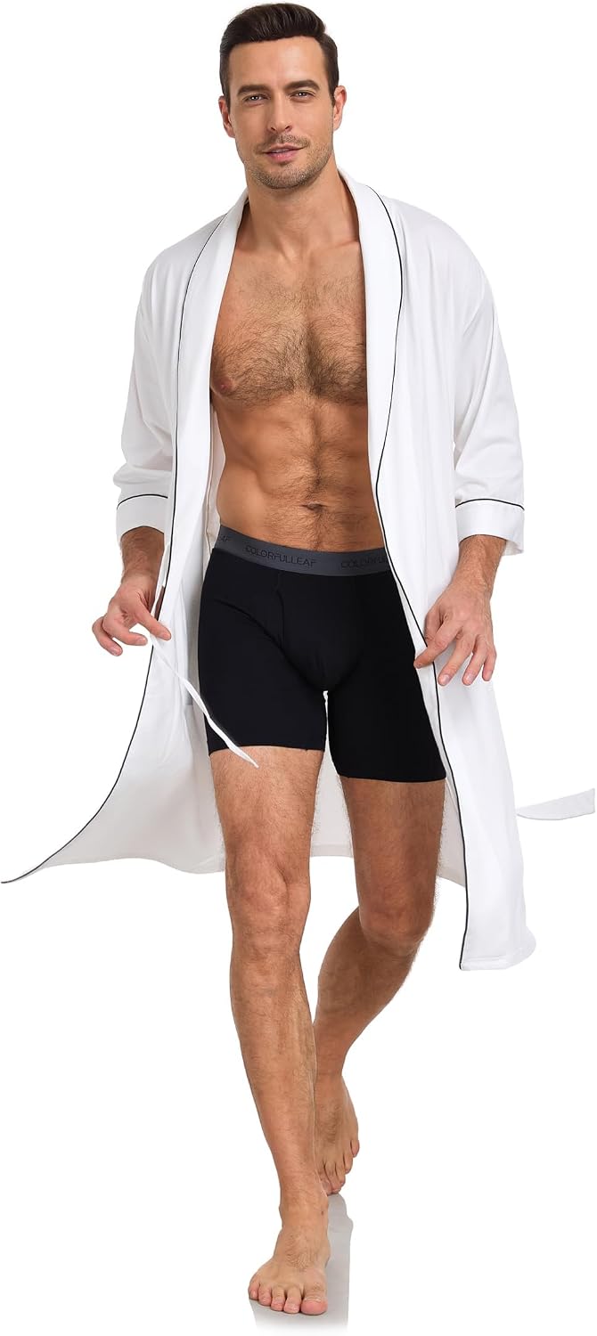 COLORFULLEAF Men's 100% Cotton Robe Lightweight Summer Short Bathrobe