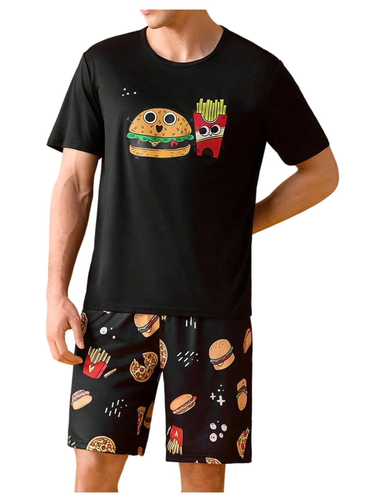 Verdusa Men's Pajamas Set 2 Piece Pjs Sets Short Sleeve Letter Print Tee and Short Lounge Set
