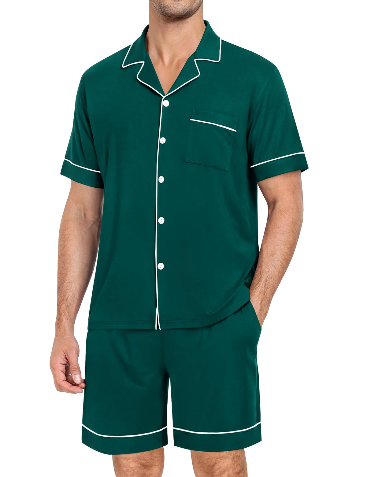 SWOMOG Mens Pajama Set Short Sleeve 2 PCS Sleepwear Button Down Soft Loungewear Modal Set Pj Set with Pockets S-3XL