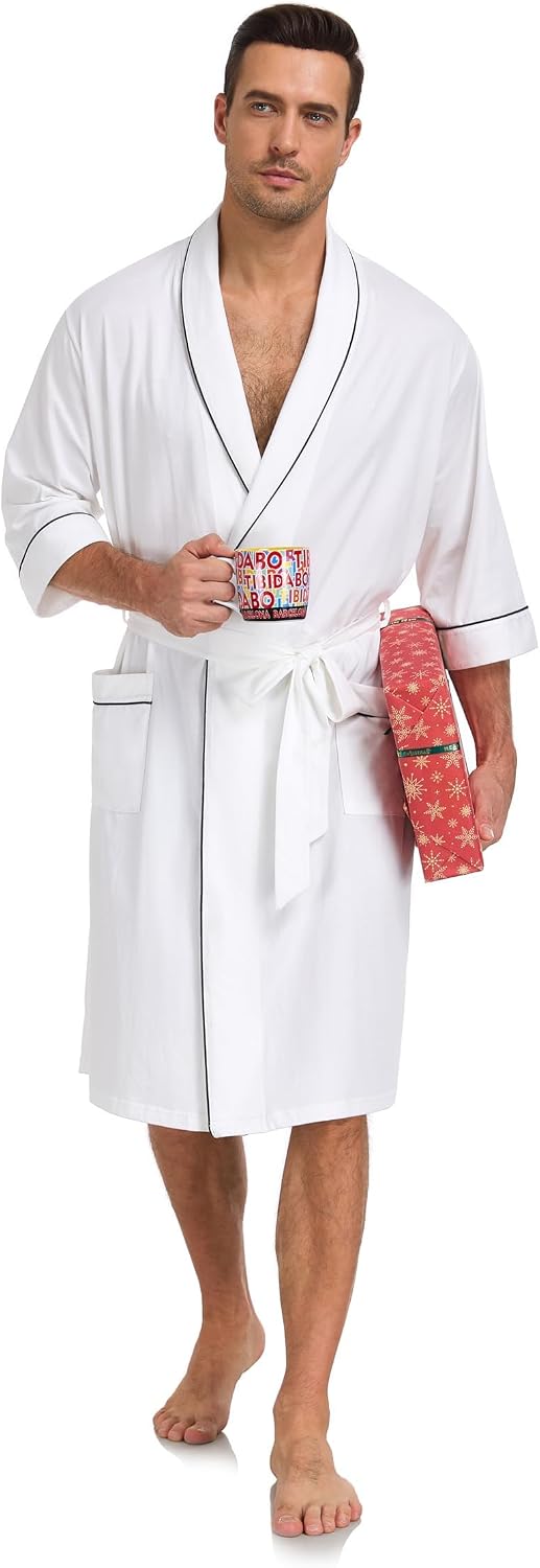 COLORFULLEAF Men's 100% Cotton Robe Lightweight Summer Short Bathrobe