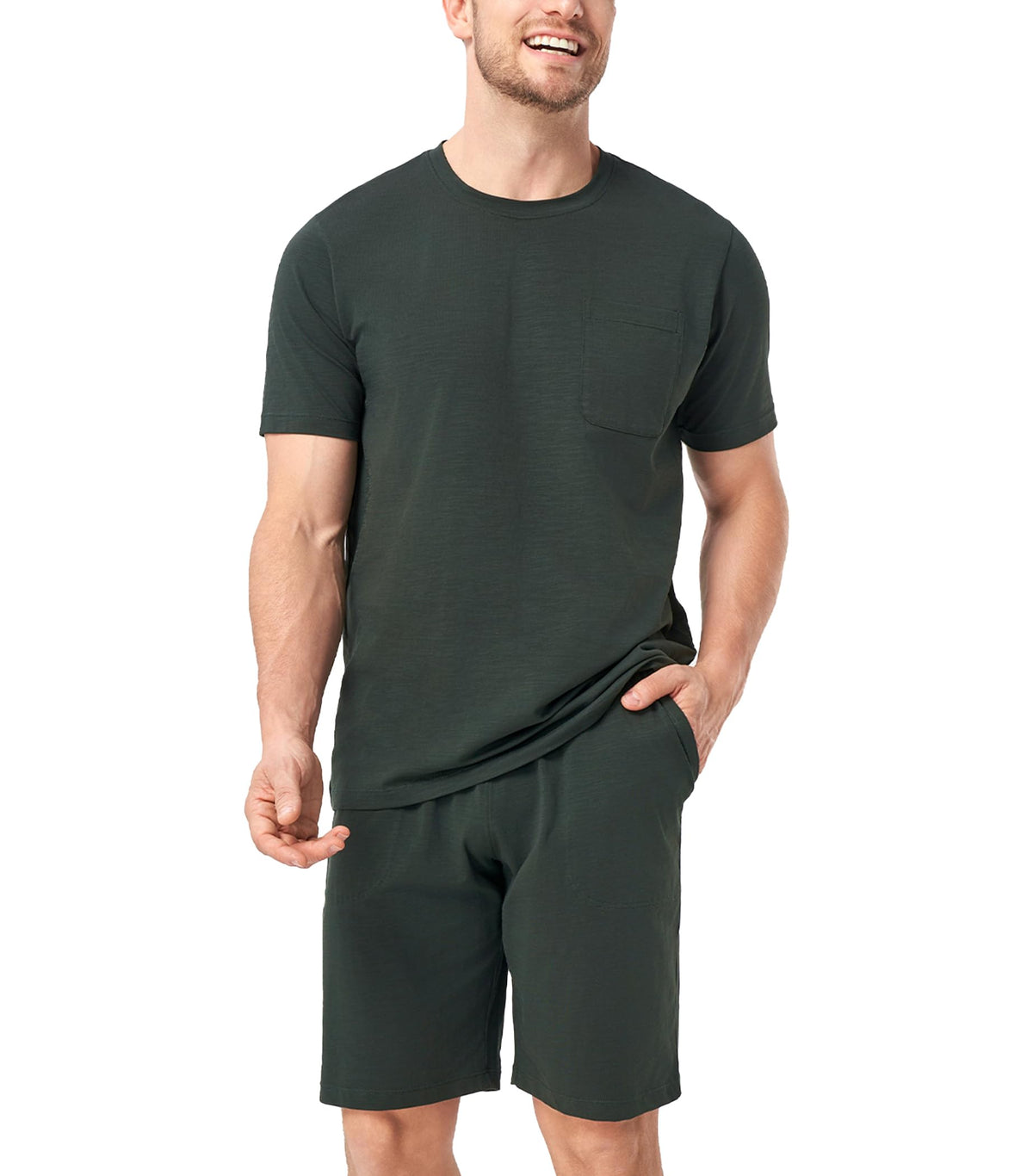 DAVID ARCHY Mens Pajamas Set Cotton Slub Lightweight Summer Sleepwear