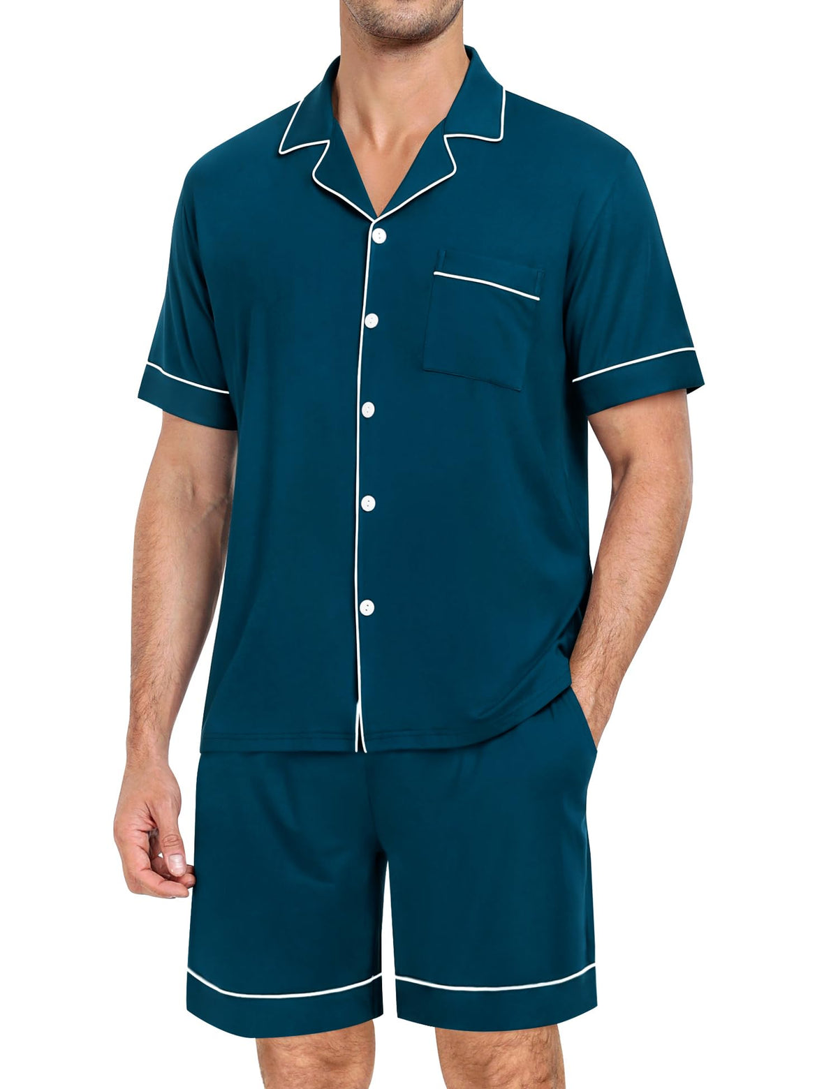 SWOMOG Mens Pajama Set Short Sleeve 2 PCS Sleepwear Button Down Soft Loungewear Modal Set Pj Set with Pockets S-3XL