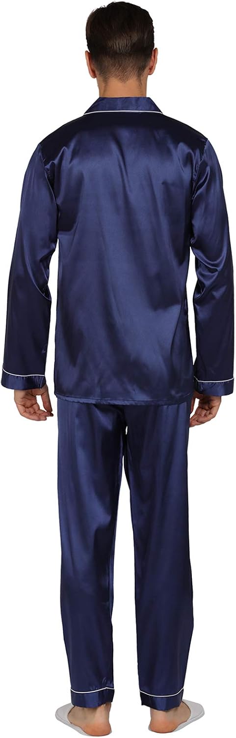YIMANIE Mens Pajamas Silk Satin Pajamas for Men Soft Sleepwear Button Down Loungewear with Pockets
