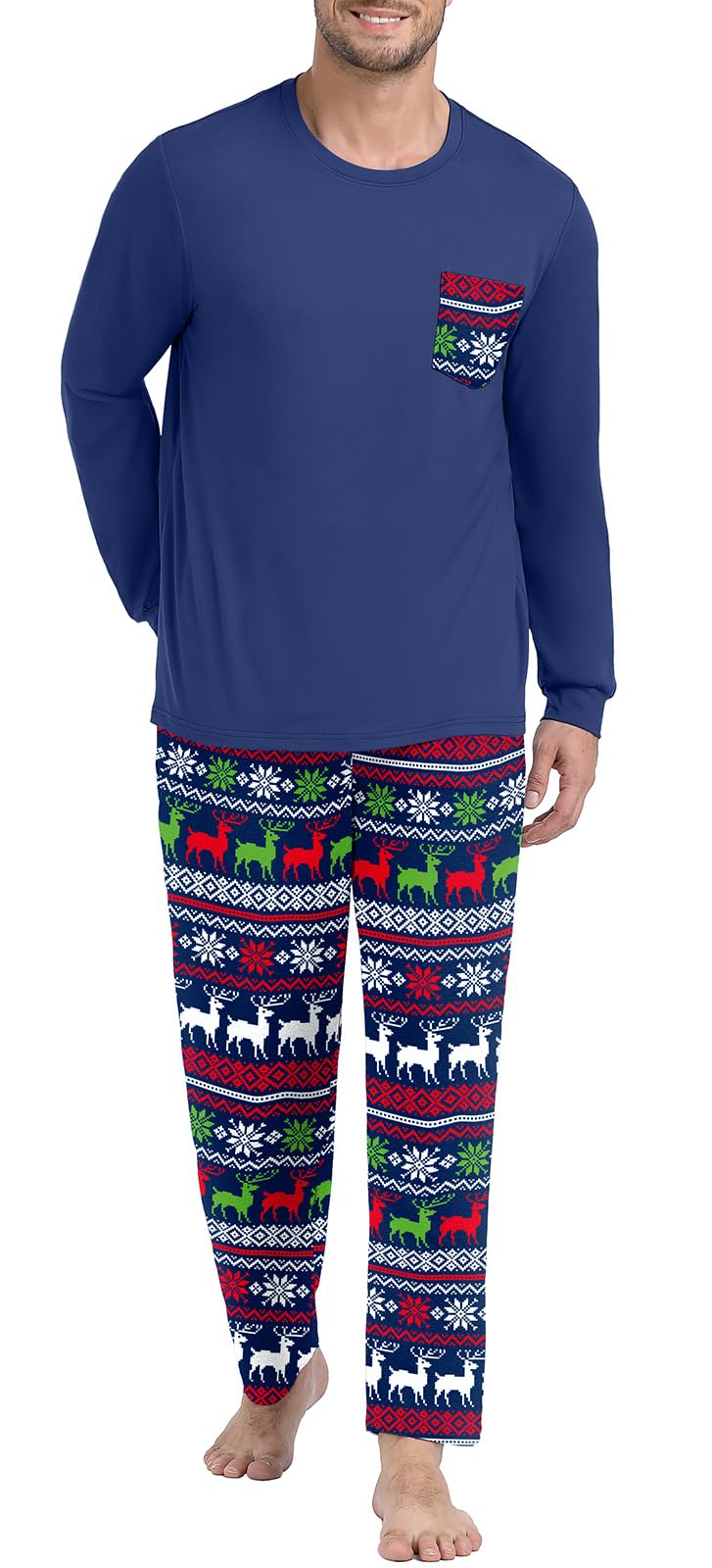 PrinStory Men's Pajama Sets Loungewear Sleepwear Pjs Lightweight Long Sleeve Shirts and Bottoms Soft Comfy Sleep Sets S-4XL
