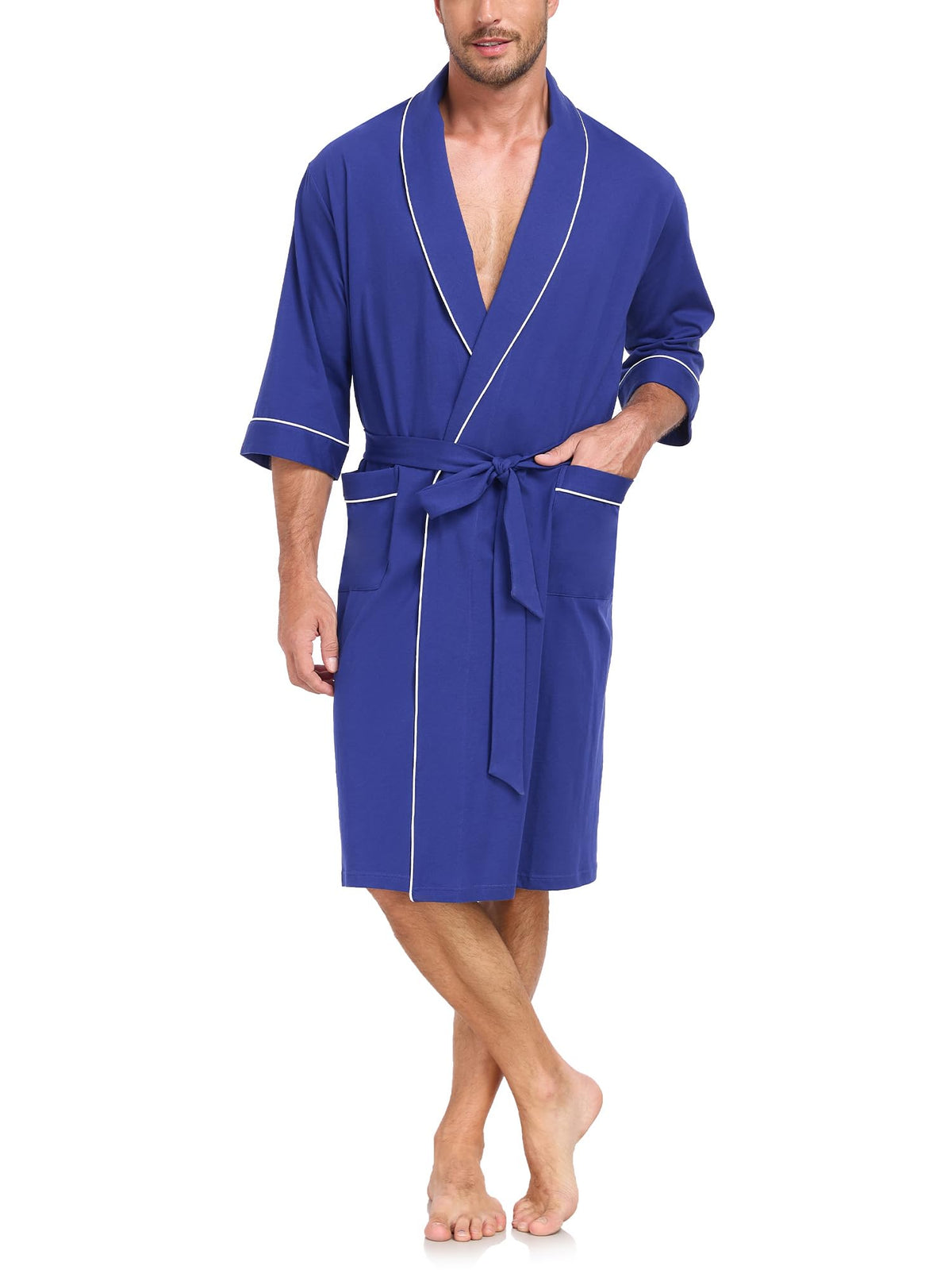 100% Cotton Mens Summer Robe Lightweight Bathrobe Multi Color