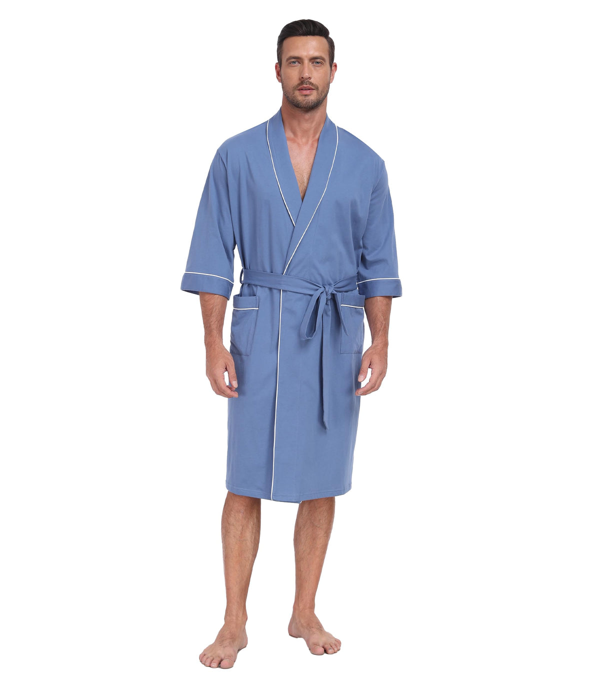 CF Men's 100% Cotton Robes Lightweight Bathrobe Soft Short Sleeve Bath Robe
