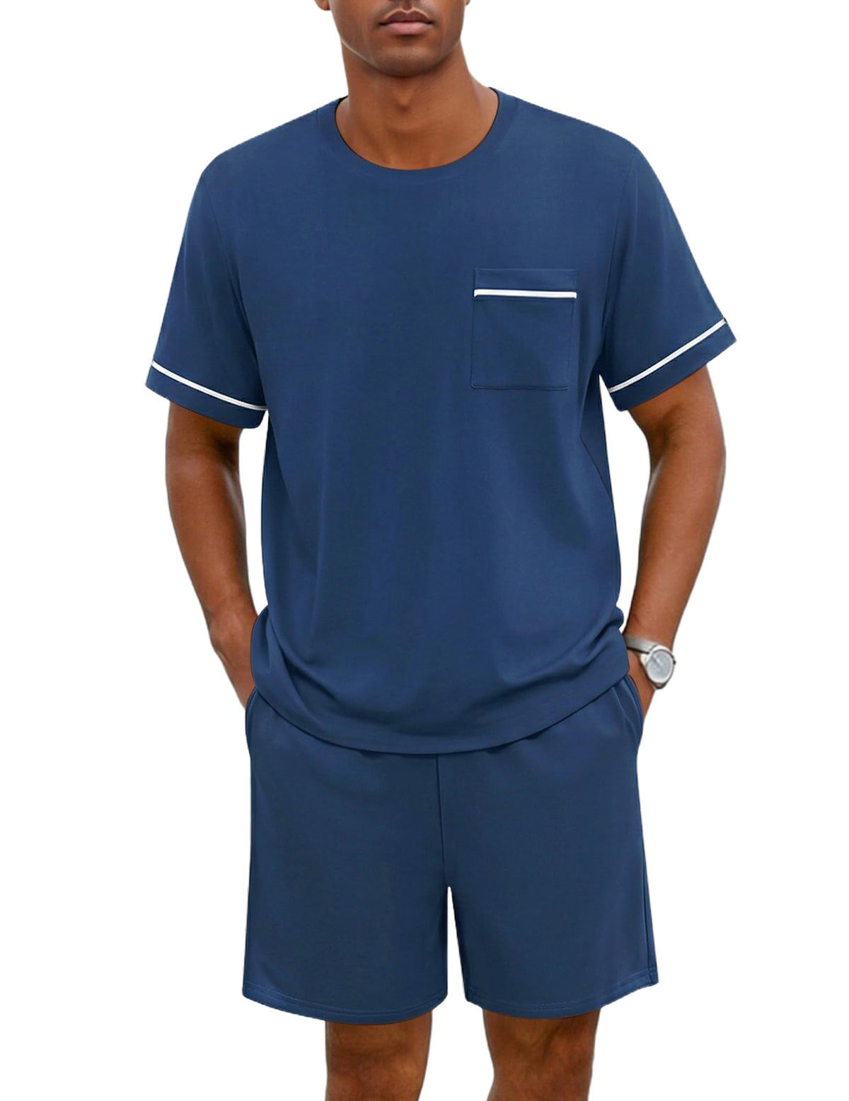 Ekouaer Men pajama set 2 Piece Short Sleeve Shirt and Shorts Lounge Sets