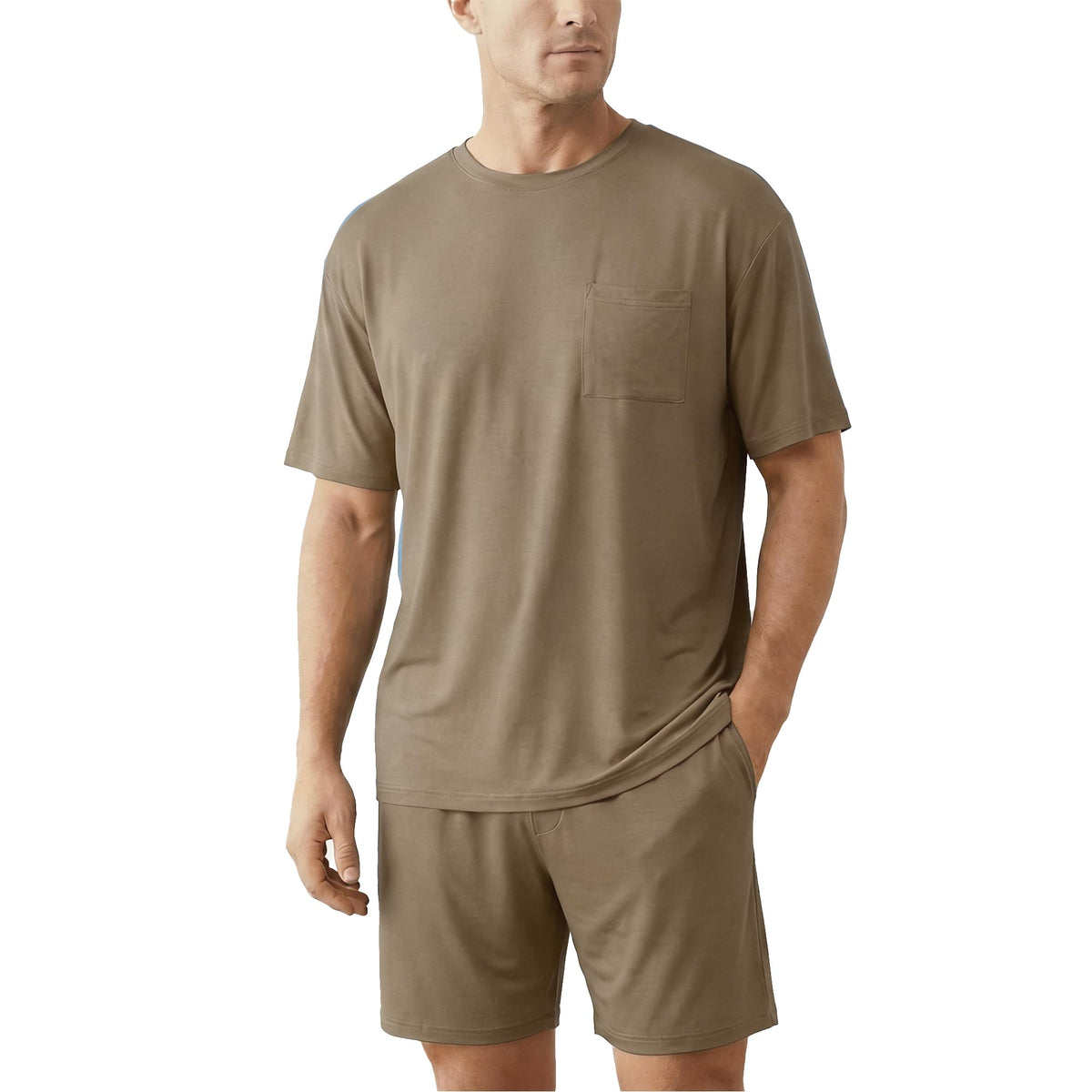 Mens Pajamas Set Cooling Viscose Made from Bamboo: Short Sleeve Shirt and Shorts, Soft Sleepwear Loungewear Summer