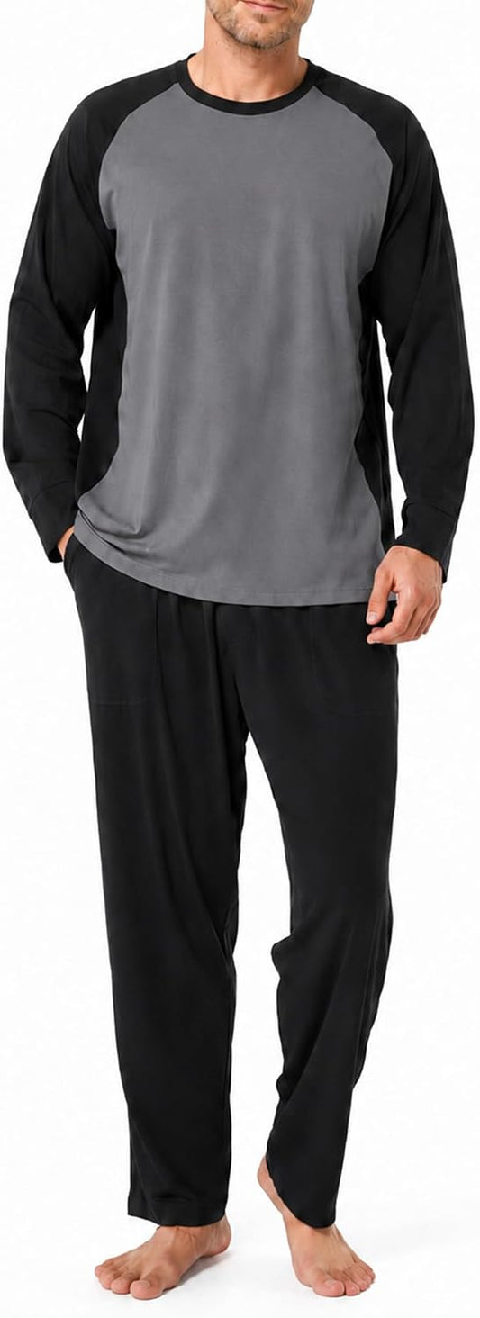 DAVID ARCHY Mens Cotton Pajamas Set Modal Sleepwear Long Sleeve Pjs