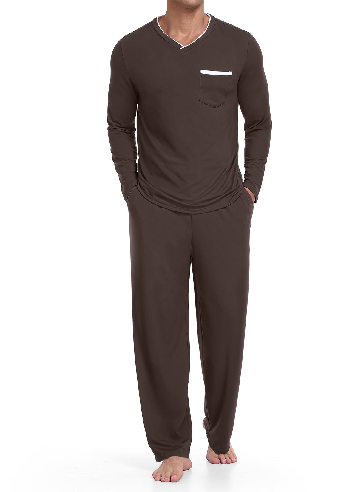 RQP Men's Long Sleeve Pajama Set Soft Stretch Sleepwear with Pockets