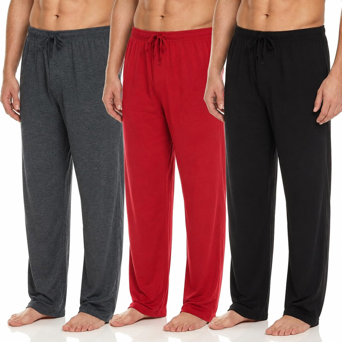 DARESAY Mens Pajama Pants 3 Pack – Soft Knit Lounge Sleepwear with Pockets, Elastic Waist & Drawstring, Up to 3XL