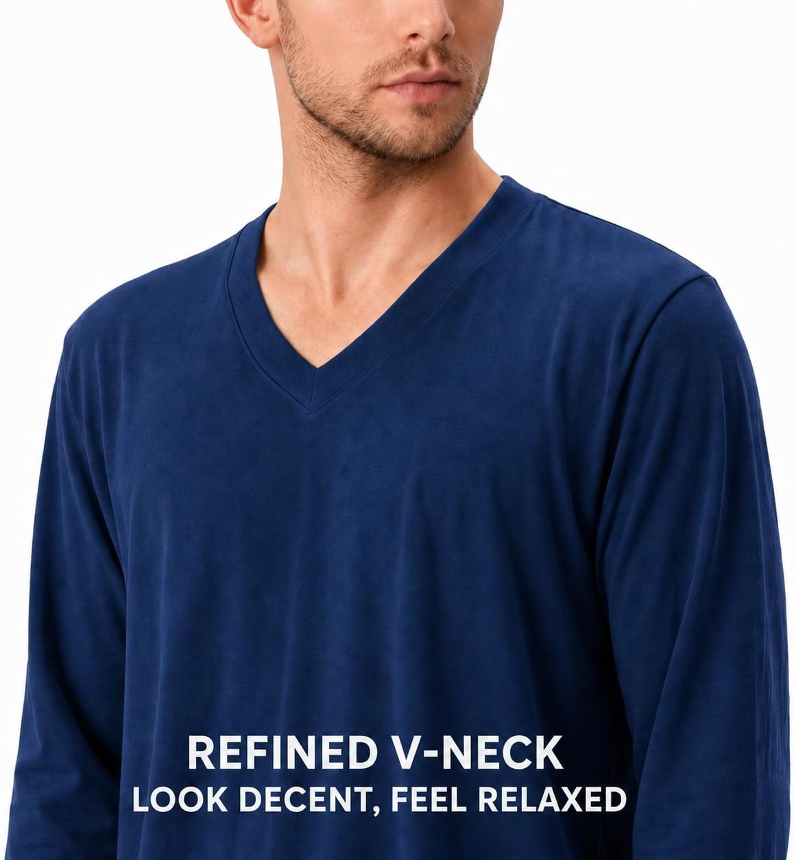 DAVID ARCHY Men's Cotton Pajama Set, Soft V-Neck Long Sleeve PJs