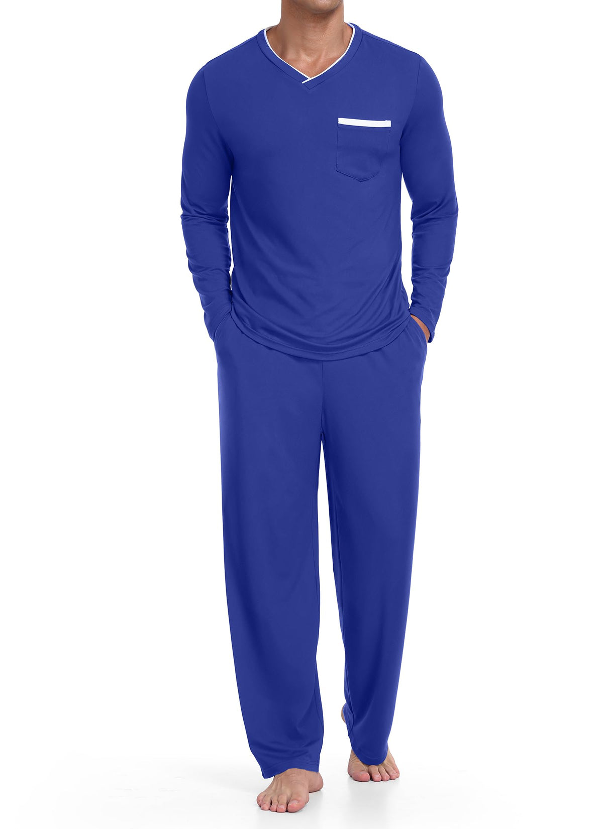 RQP Men's Long Sleeve Pajama Set Soft Stretch Sleepwear with Pockets