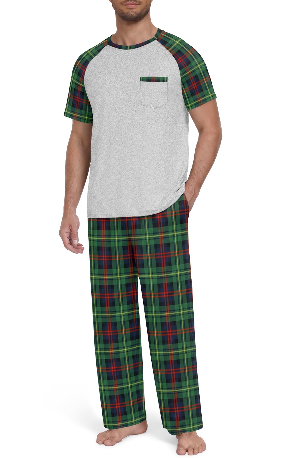 Yincro Mens Pajama Set Short Sleeve Pjs with Pocket Sleepwear Loungewear