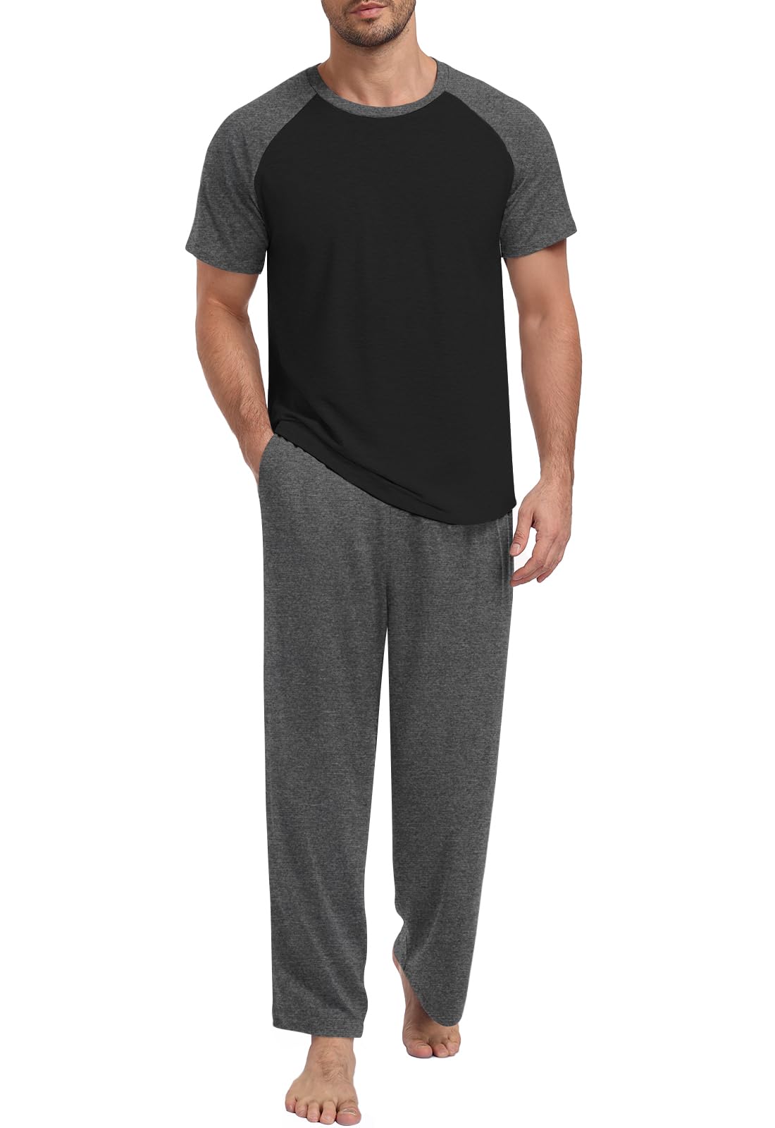 Yincro Mens Pajamas Set Lightweight Loungewear Short Sleeve Sleepwear S-3XL