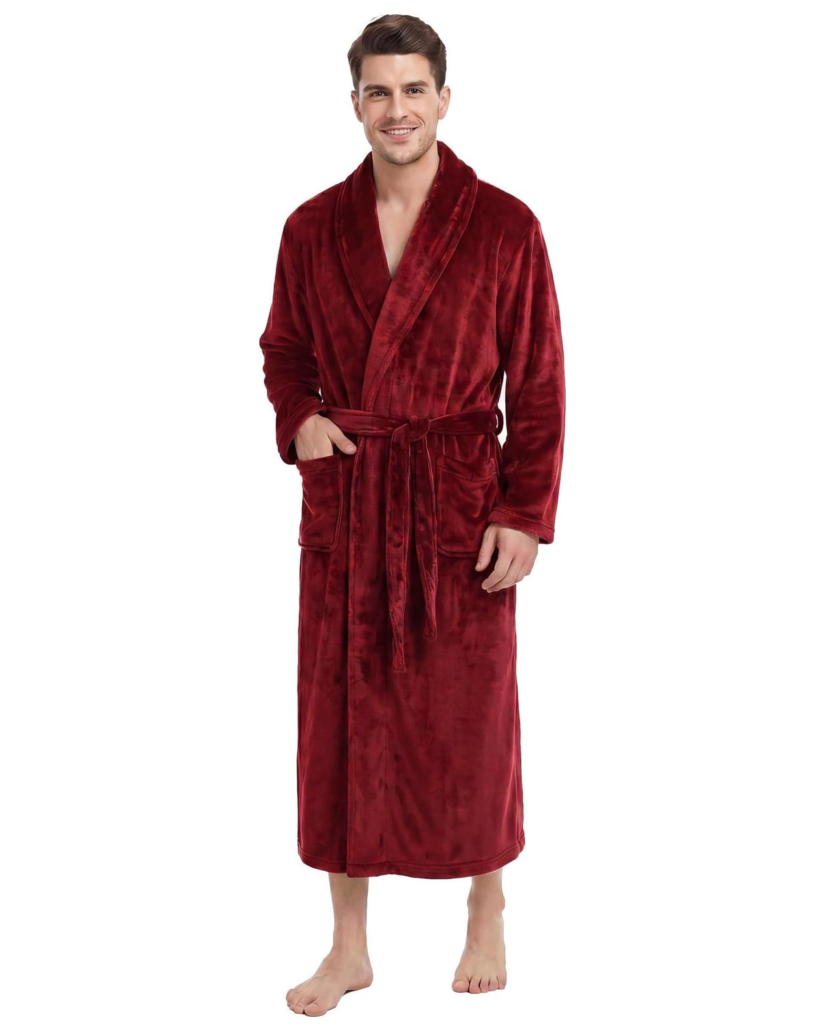 U2SKIIN Mens Robe Plush Flannel Bathrobe for Men Shawl Collar