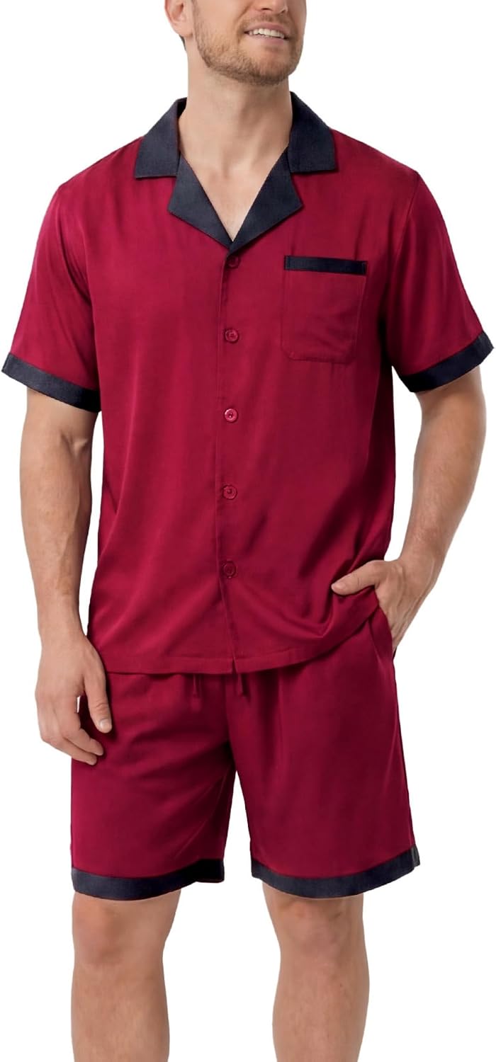 DAVID ARCHY Men's Satin Pajama Set Soft Summer Loungewear