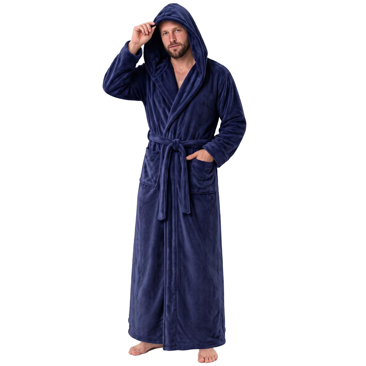 Gihuo Mens Long Robes Full Length Plush Hooded Bathrobe