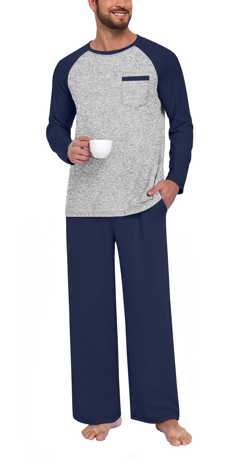 Aodemo Mens Pajamas Set 2 Piece Loungewear Soft Pjs Sets S-4XL