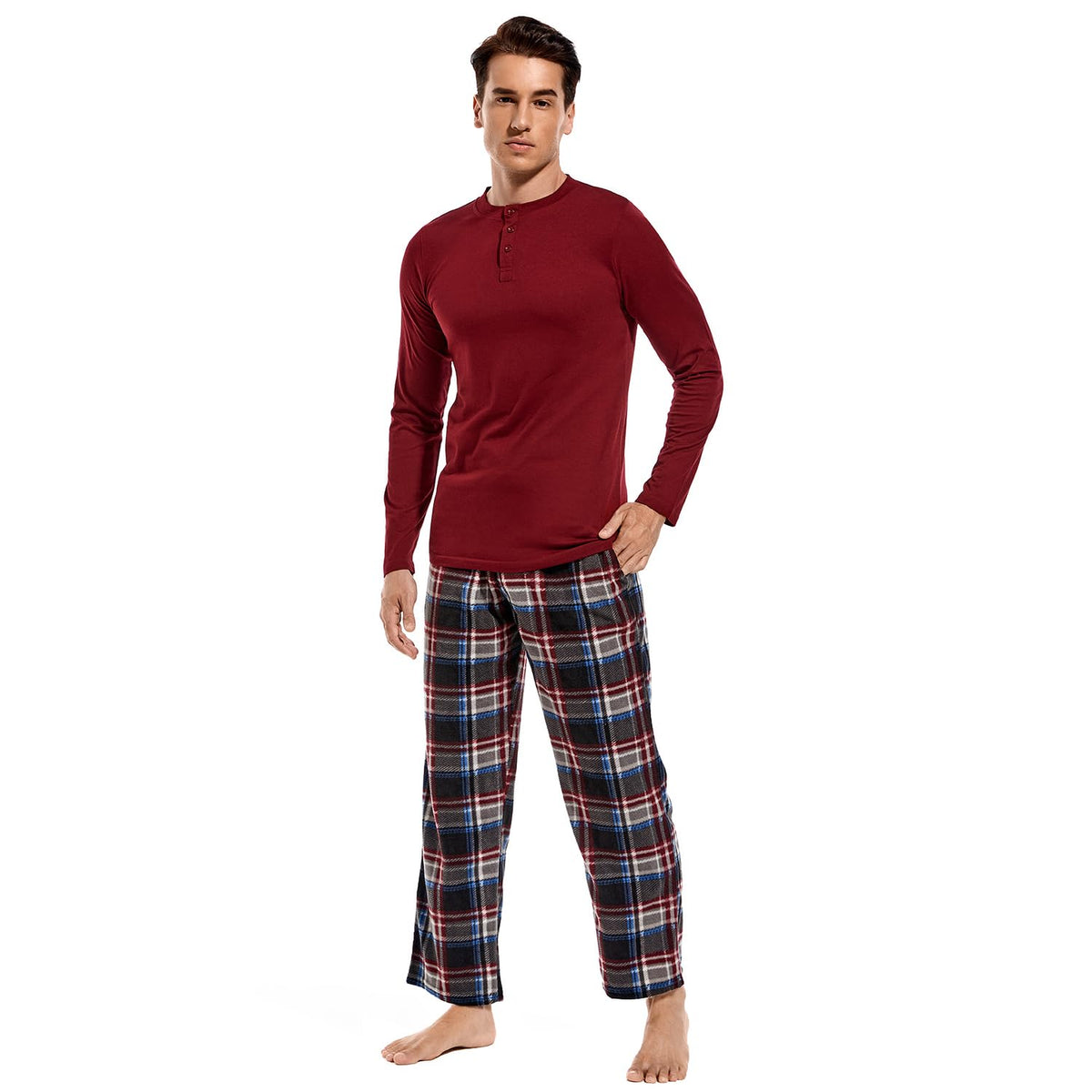 DG Hill Mens Pajama Pants - Pajamas Set Flannel PJ Pants for Men Cotton Top